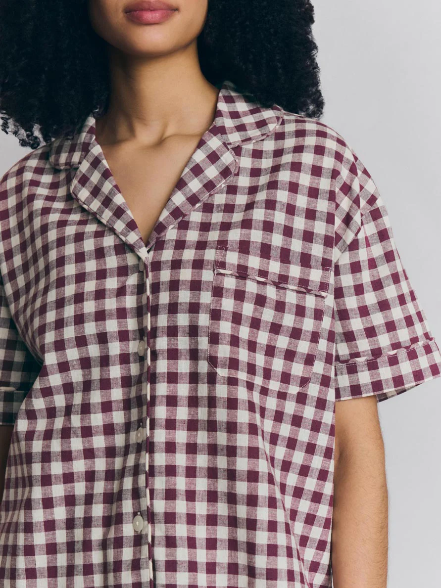 Berry Gingham Linen Blend Pyjama Short Set - Image 2