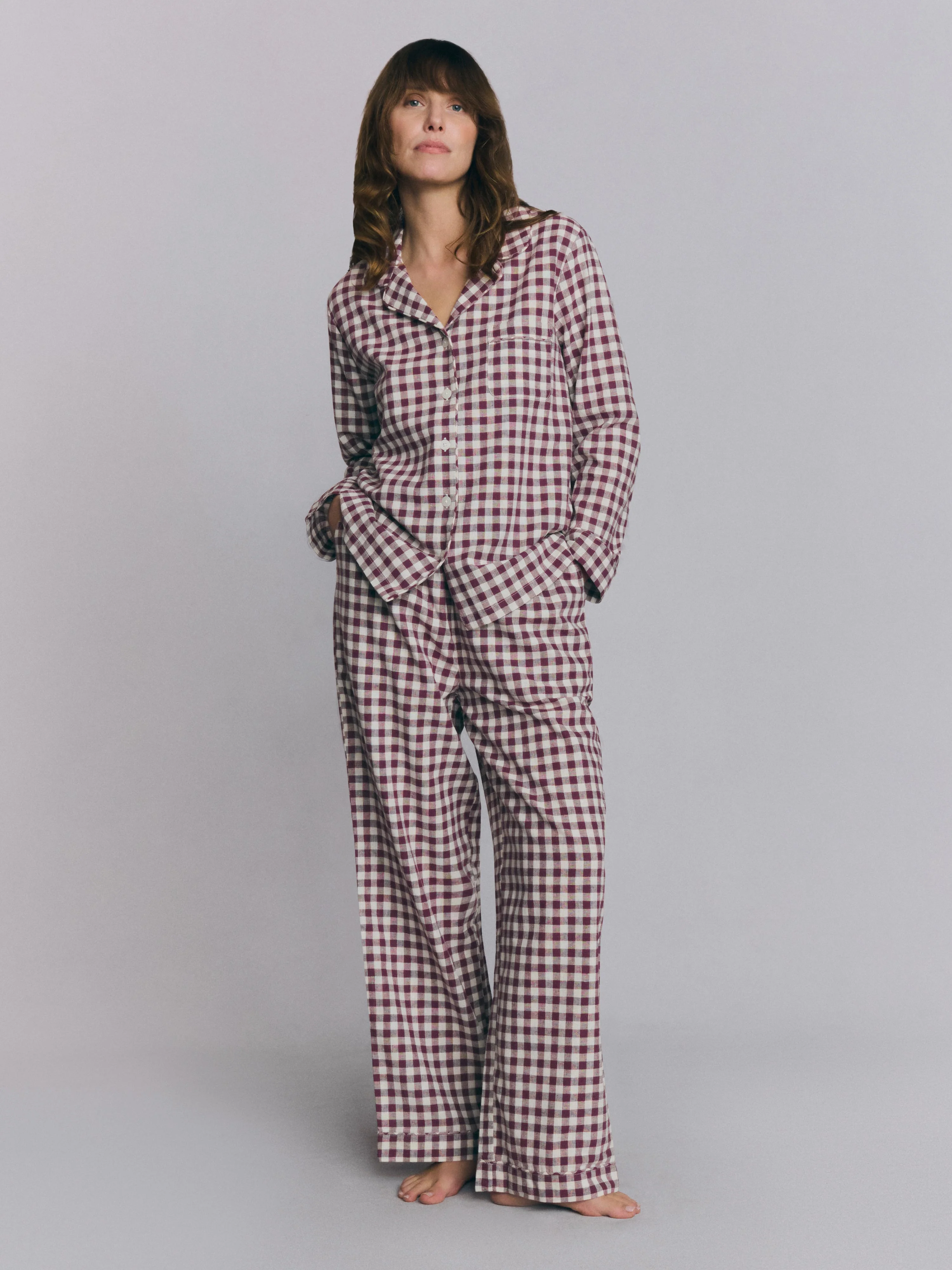 Berry Gingham Linen Blend Pyjama Trouser Set