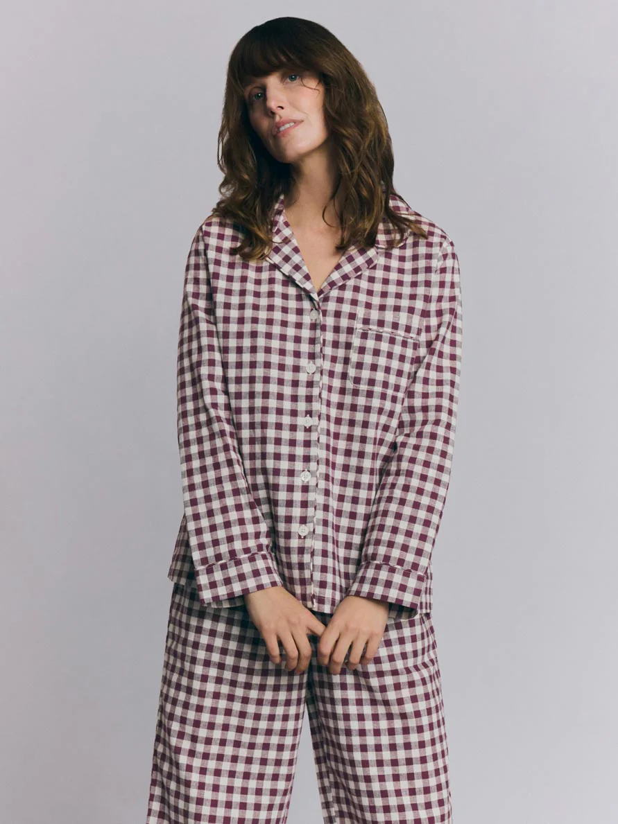 Berry Gingham Linen Blend Pyjama Trouser Set - Image 2