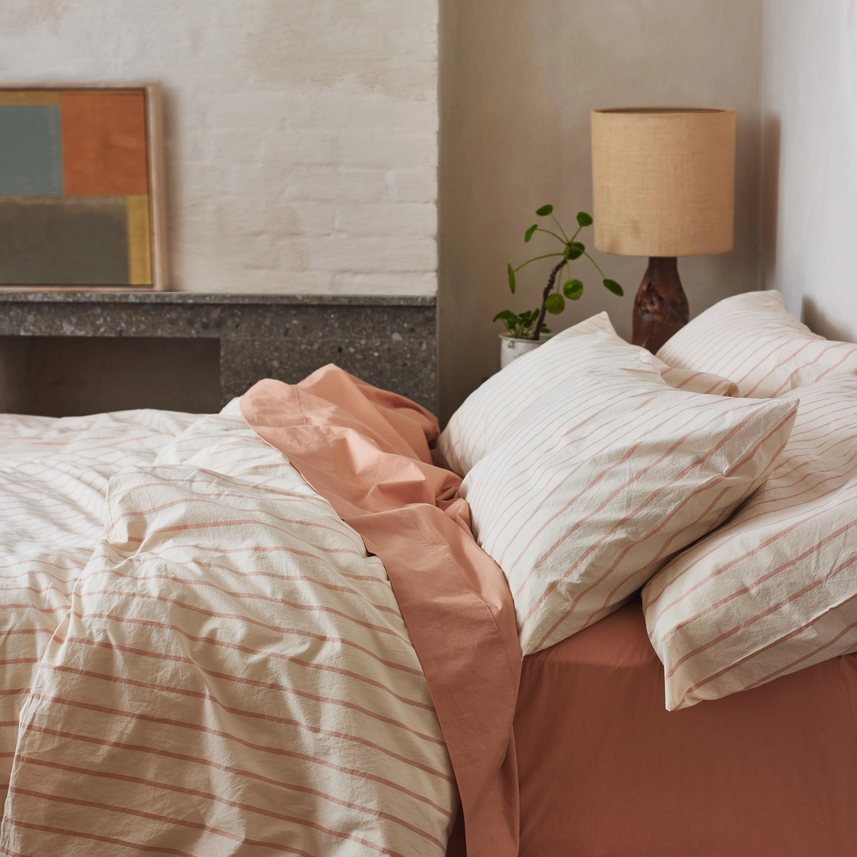 Blush Pink Slumber Stripe Cotton Duvet Cover - Image 2