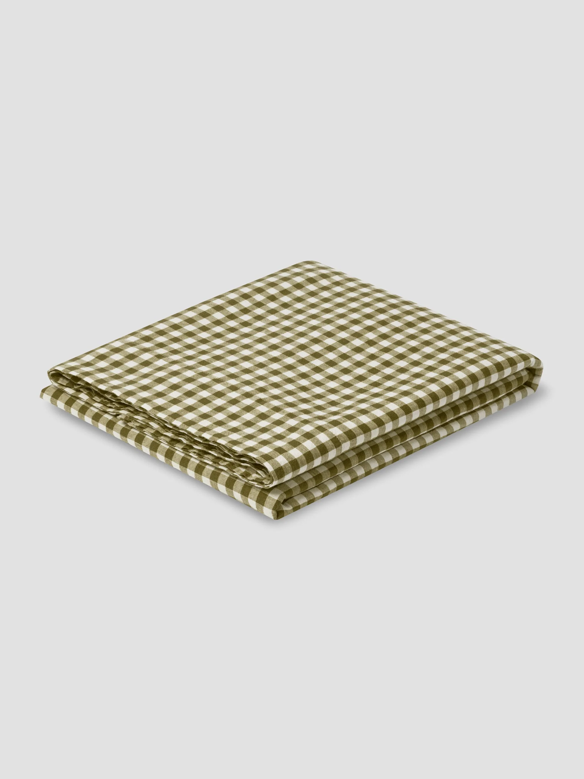 Botanical Green Gingham 100% Linen Flat Sheet - Image 2