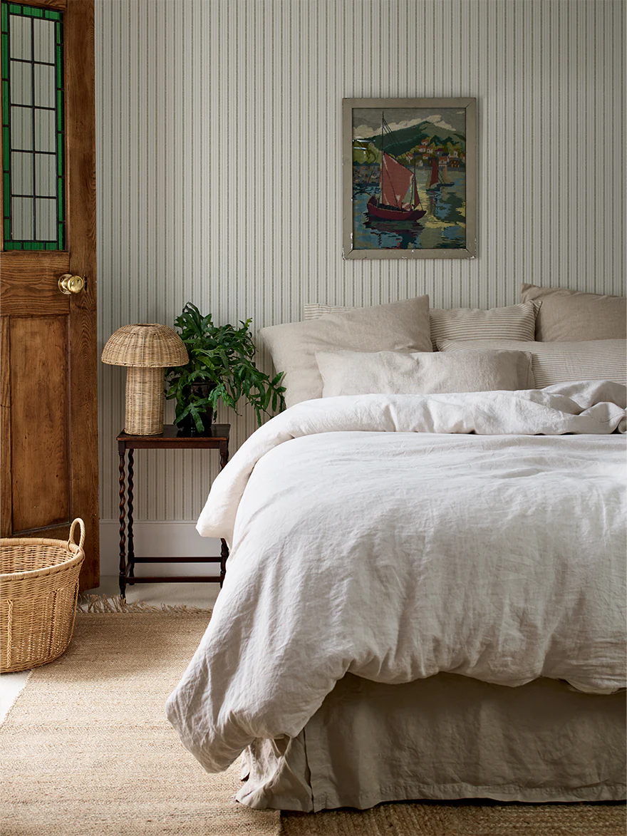 Botanical Green Ticking Stripe Wallpaper - Image 2