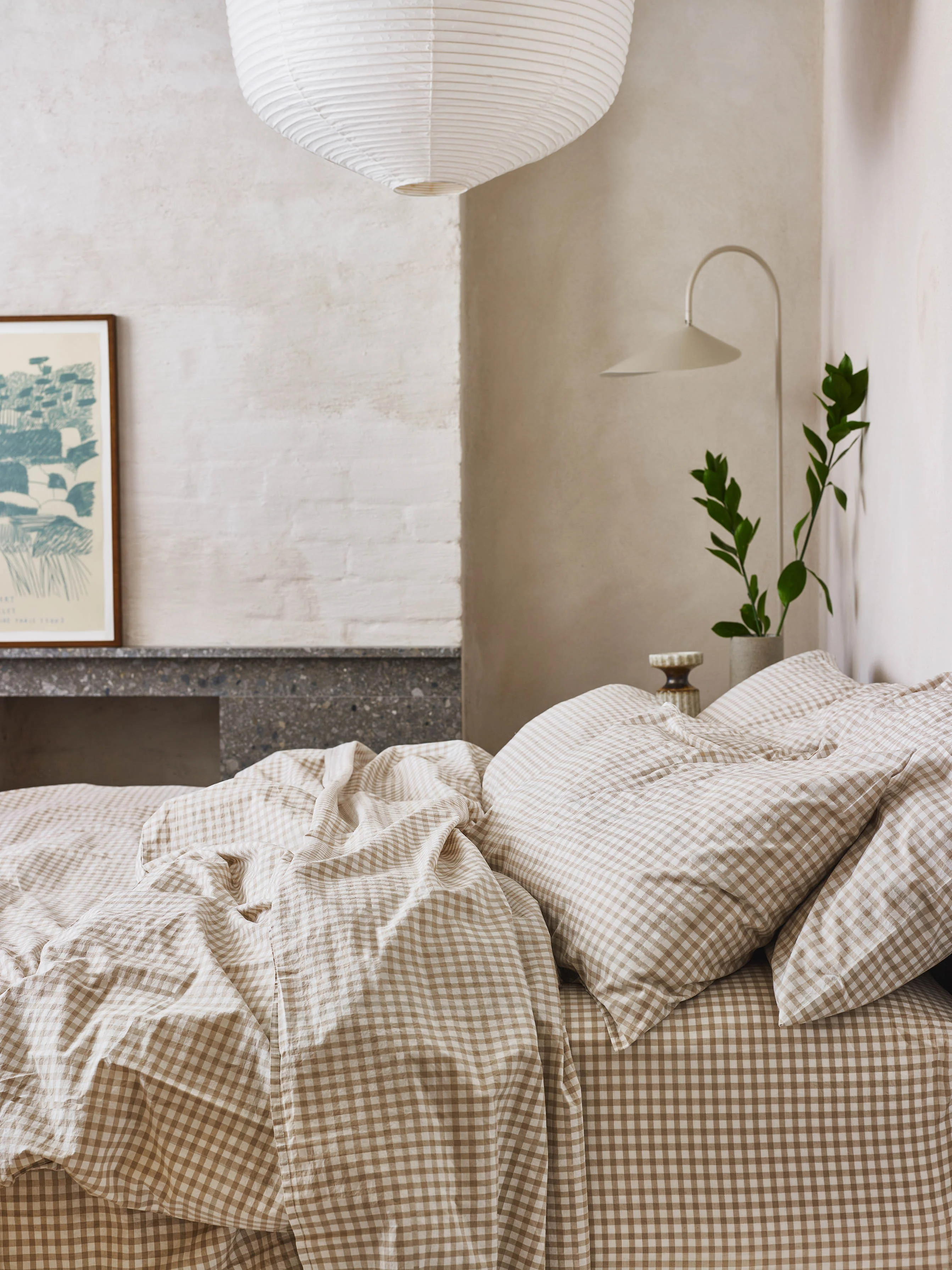 Café au Lait Gingham Washed Cotton Duvet Cover - Image 2