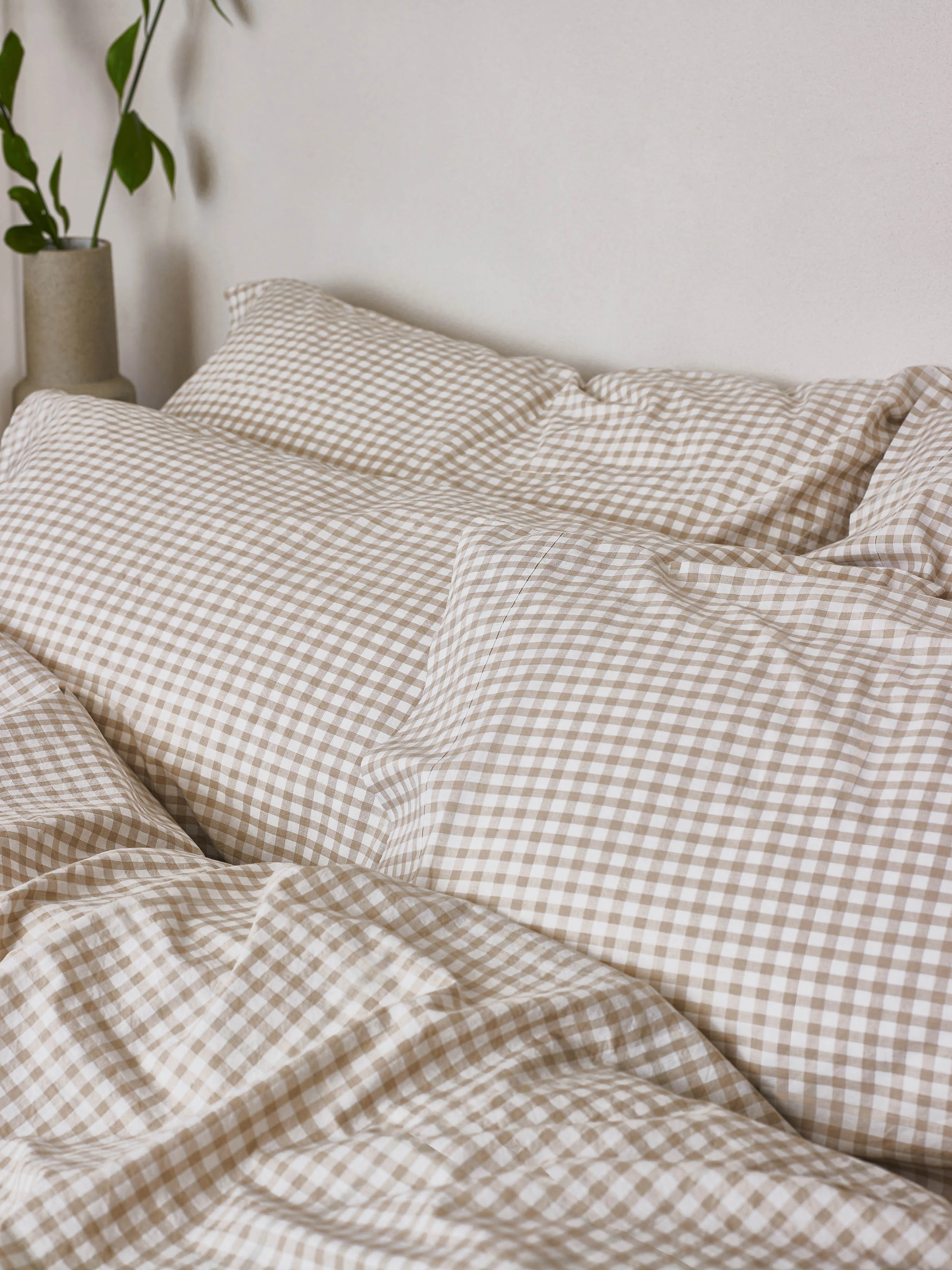 Café au Lait Gingham Washed Cotton Pillowcases (Pair)