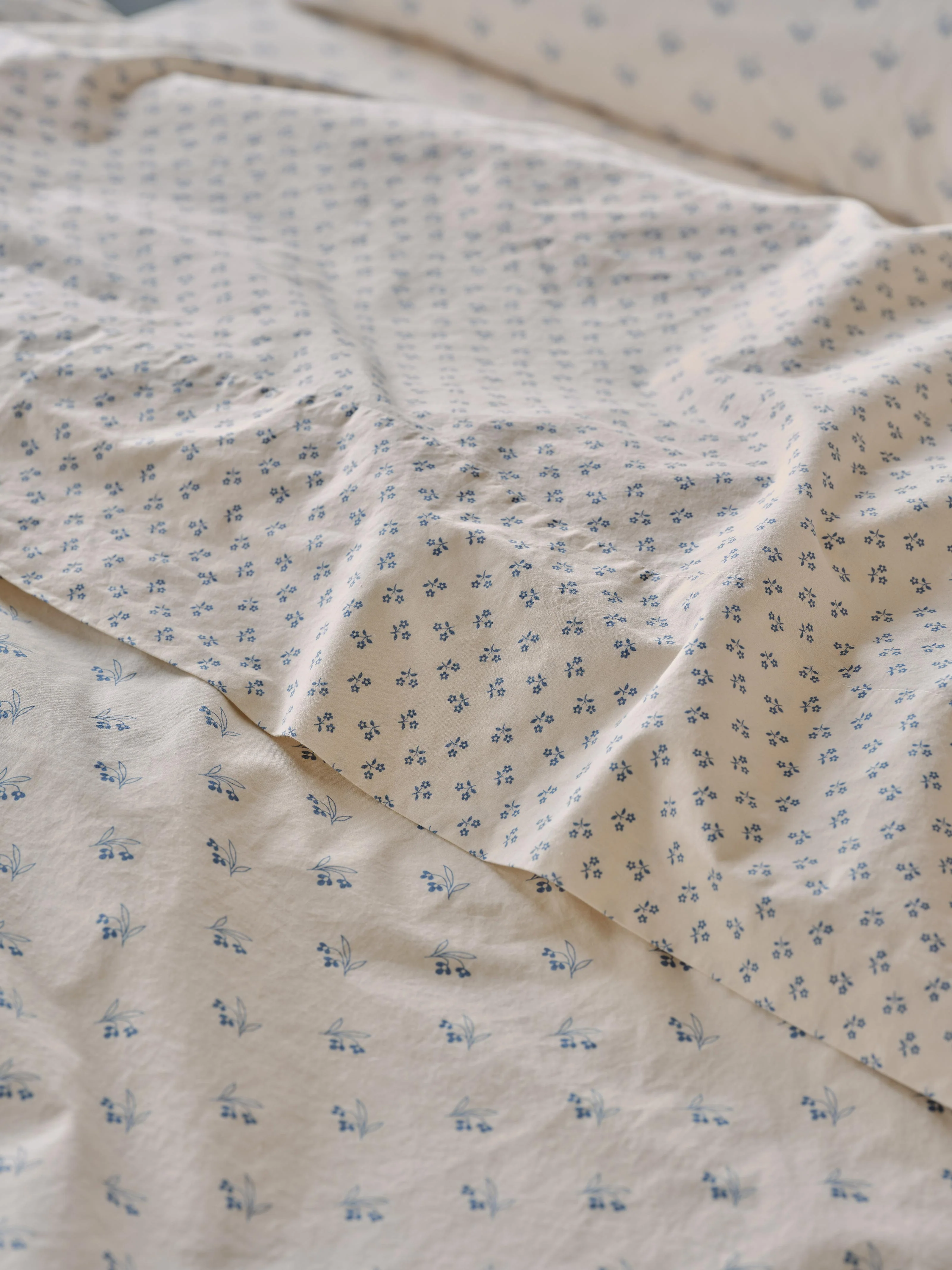 Cove Blue Martha Floral Cotton Flat Sheet