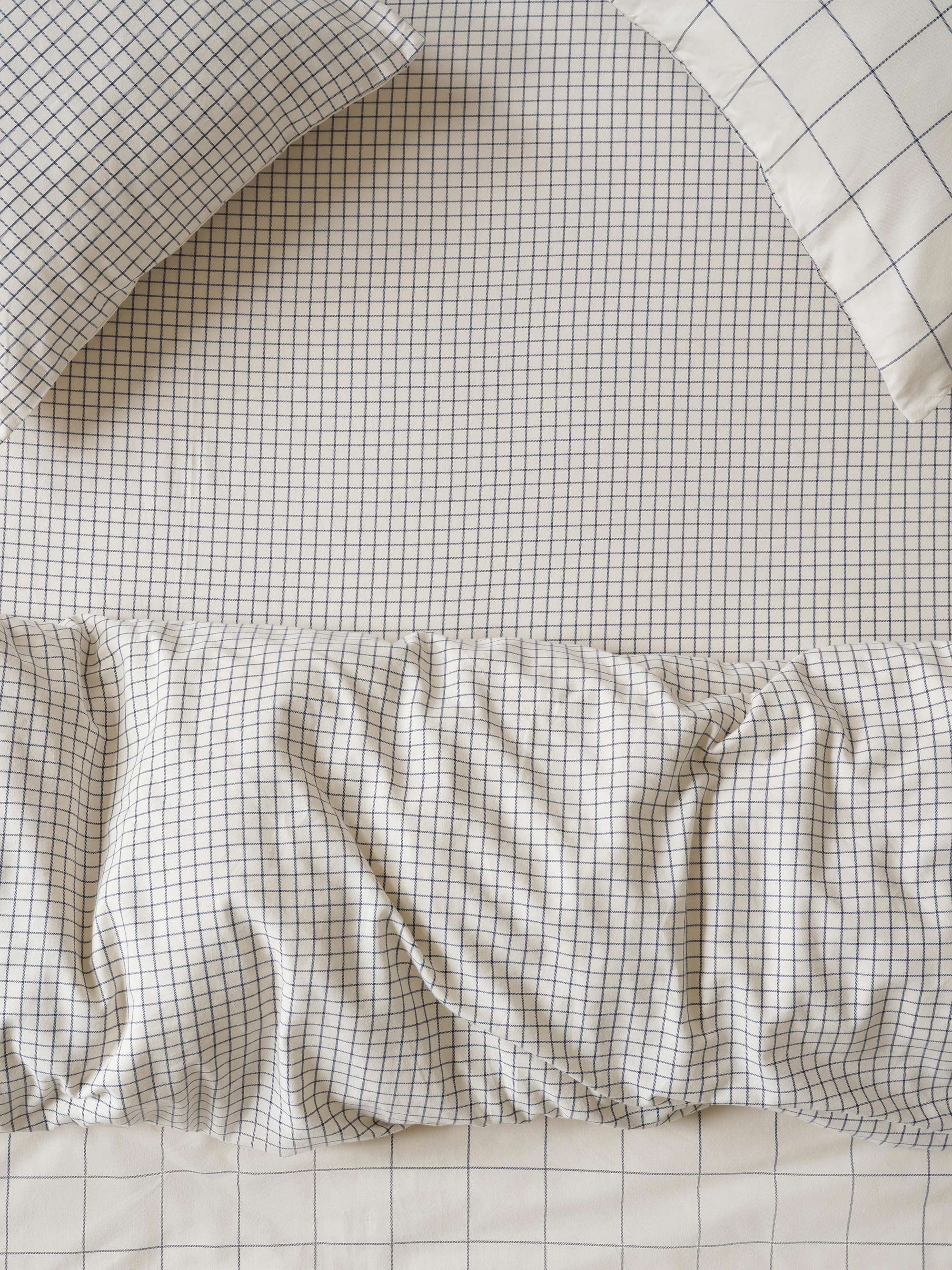 Dream Blue Burlow Check Cotton Percale Fitted Sheet