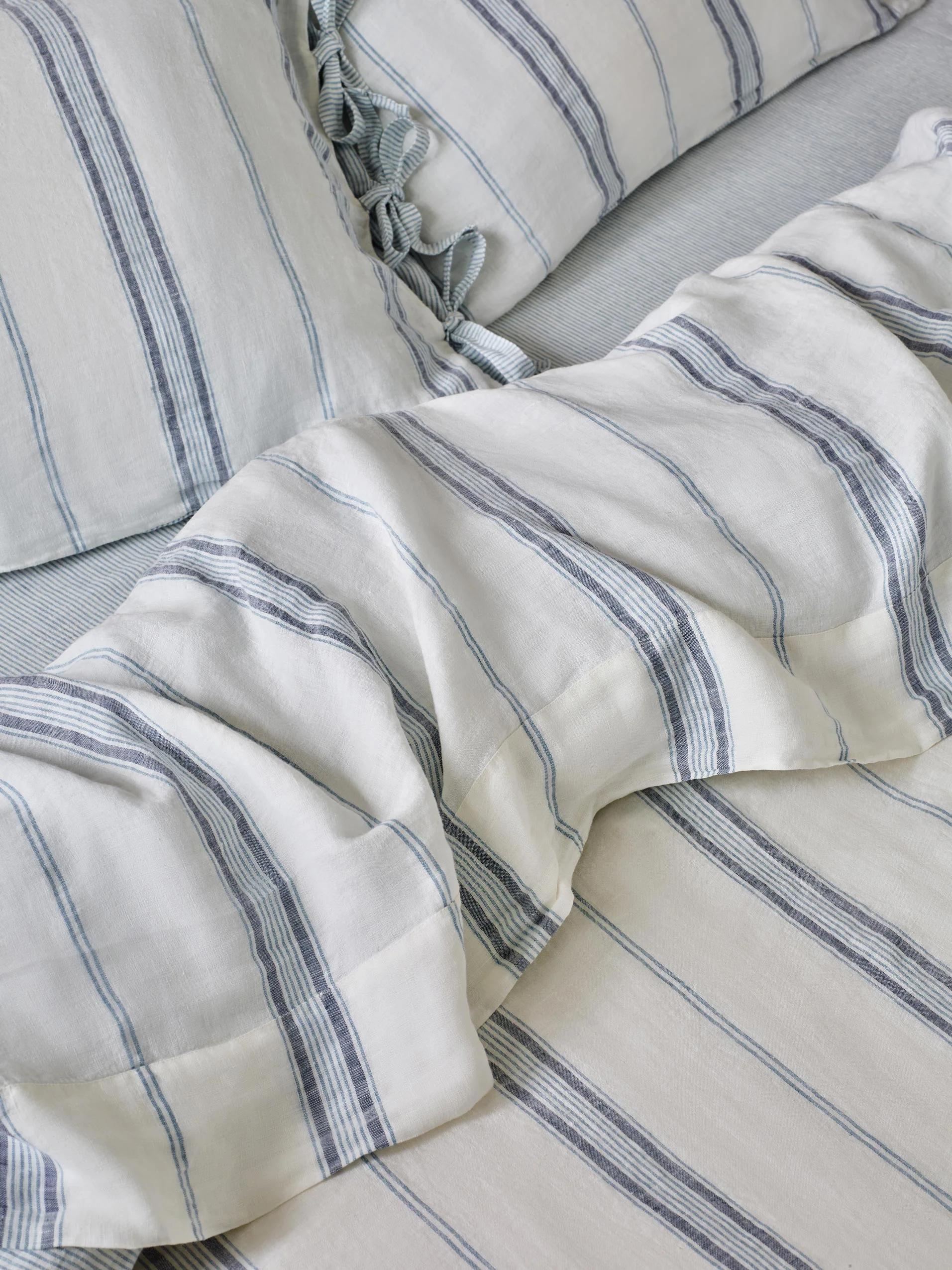 Dusk Blue Farmhouse Stripe 100% Linen Flat Sheet