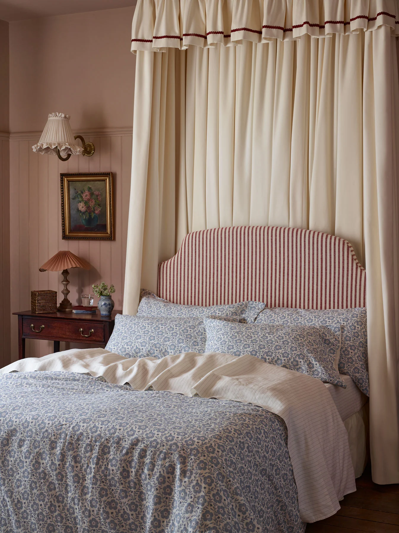 Dusk Blue Folk Floral Linen Blend Duvet Cover - Image 2