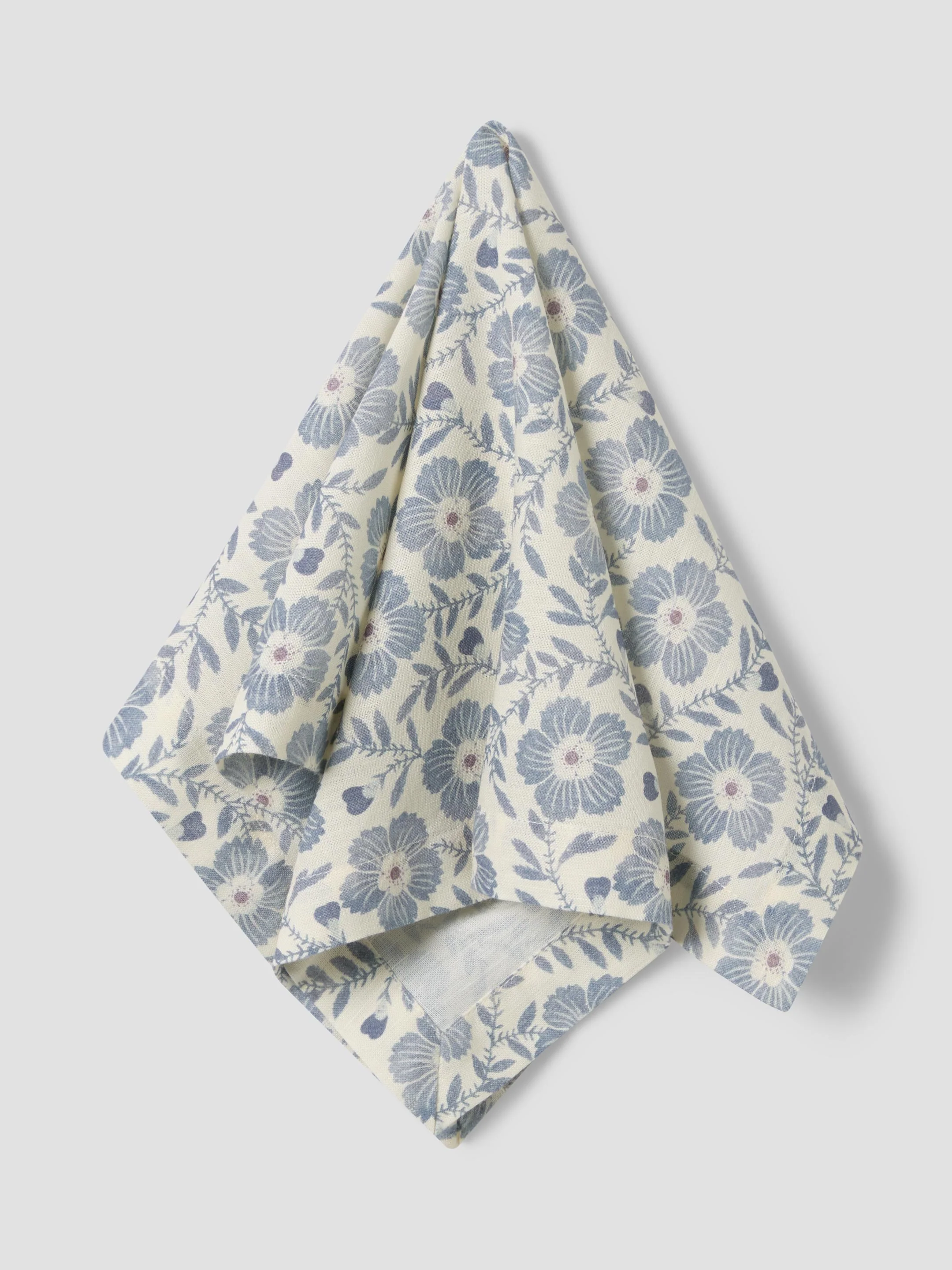 Dusk Blue Folk Floral Linen Blend Napkins Set of 4 - Image 2