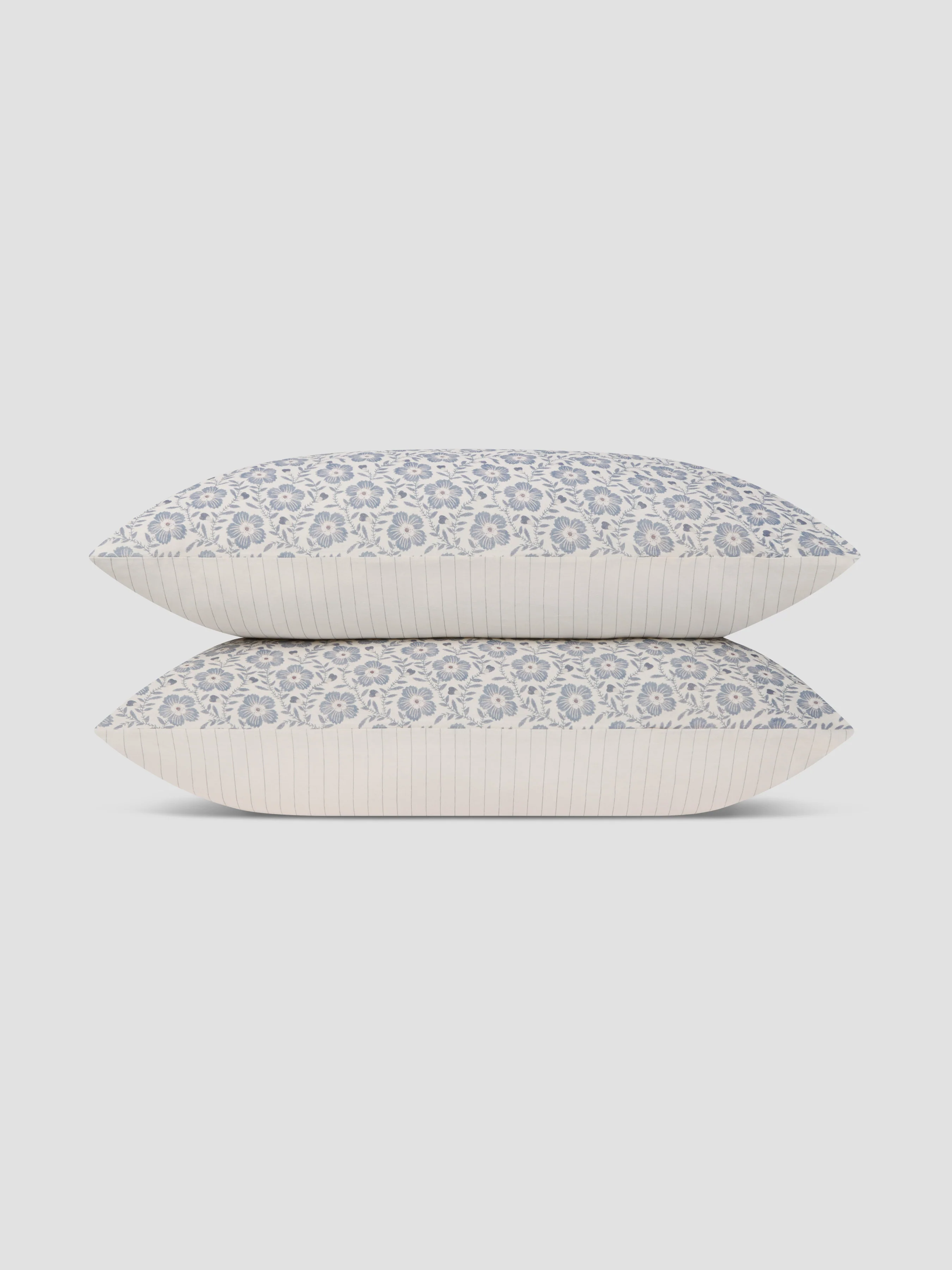 Dusk Blue Folk Floral Linen Blend Pillowcases (Pair) - Image 2