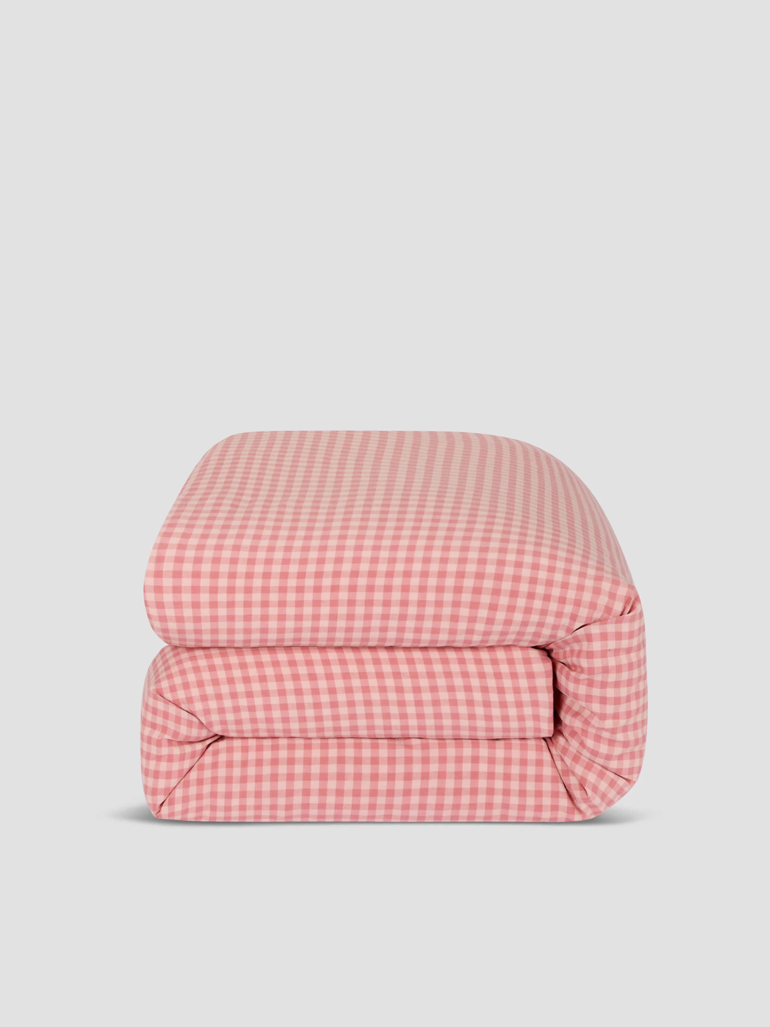 Dusty Pink & Rose Colour Drenched Gingham Linen Blend Duvet Cover - Image 2