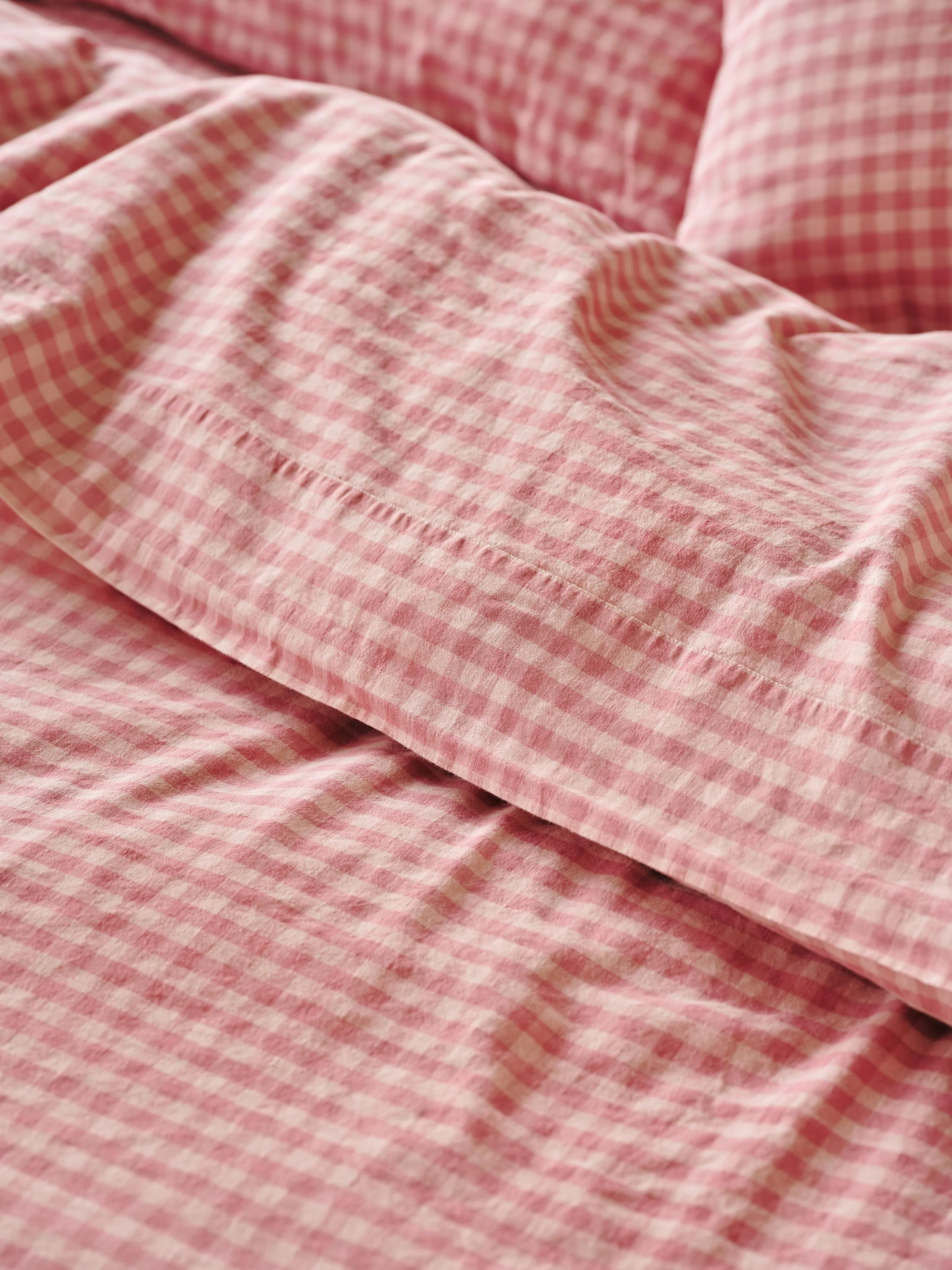 Dusty Pink & Rose Colour Drenched Gingham Linen Blend Flat Sheet
