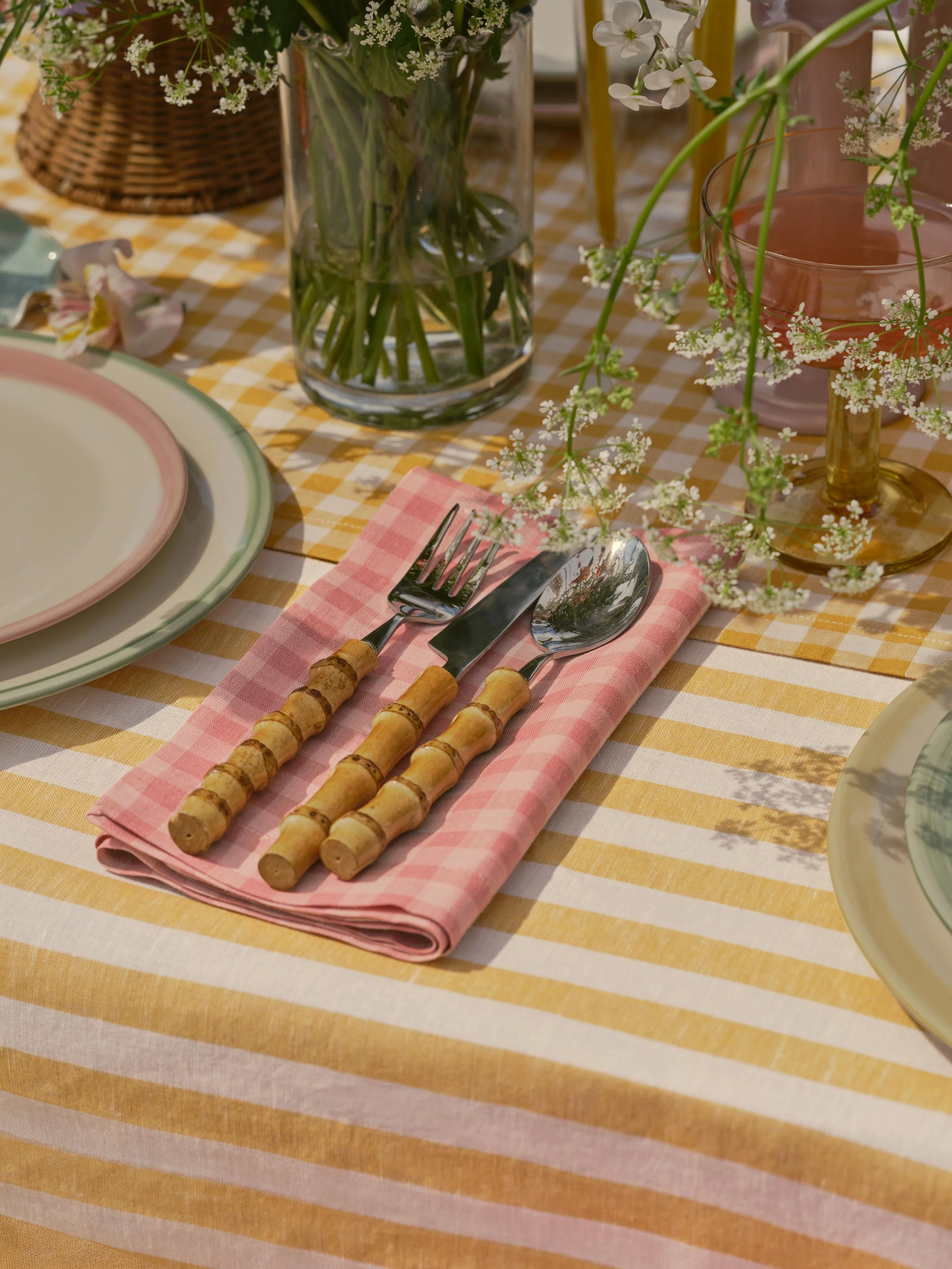 Dusty Pink & Rose Gingham Linen Blend Napkins Set of 4