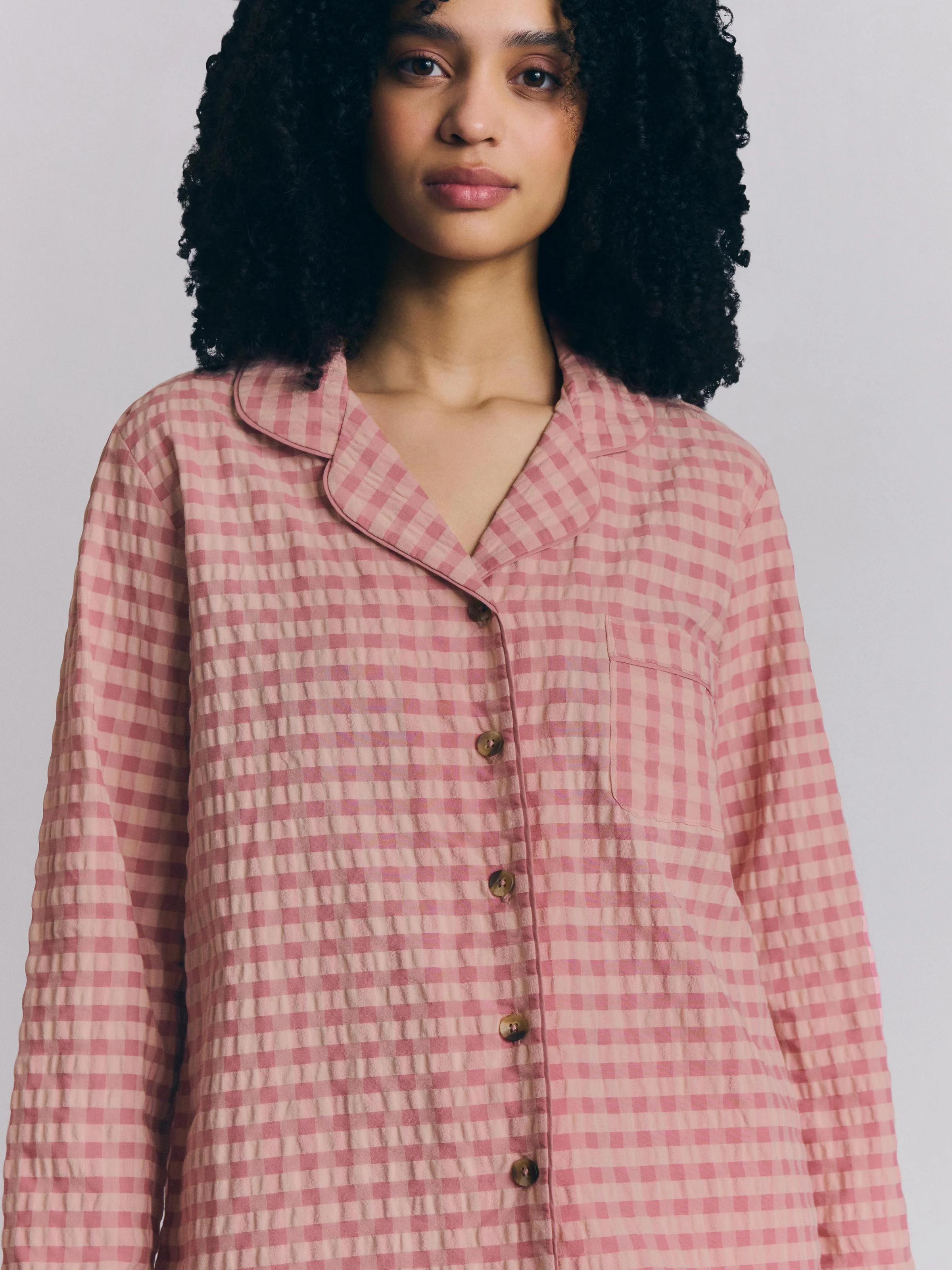 Dusty Pink & Rose Gingham Cotton Trouser Set - Image 2