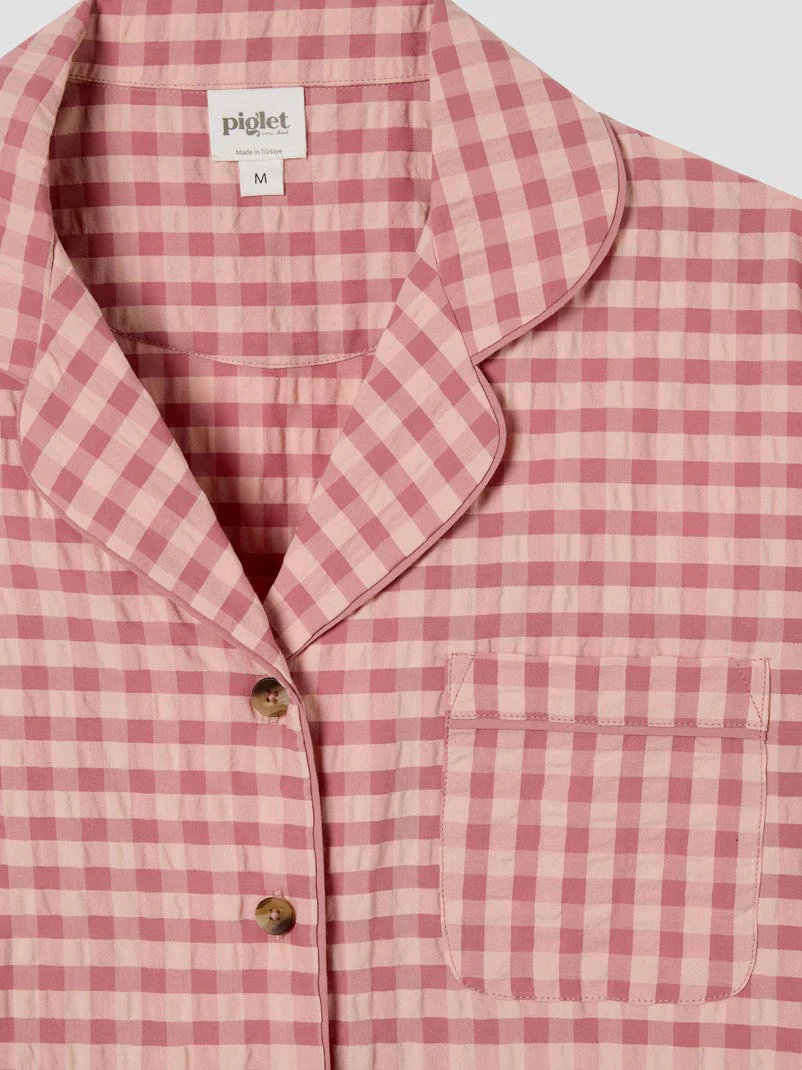 Dusty Pink & Rose Gingham Cotton Trouser Set - Image 5