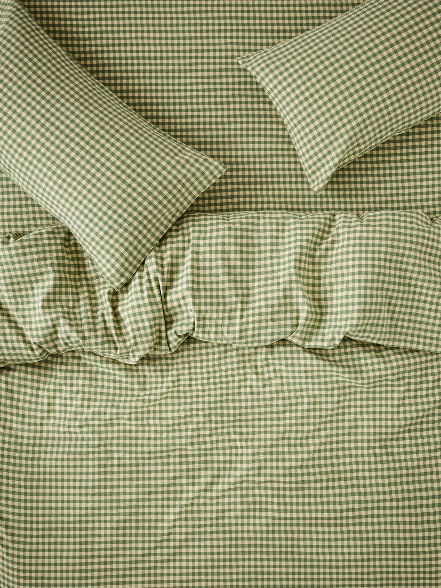 Elm Green & Butter Yellow Colour Drenched Gingham Linen Blend Duvet Cover