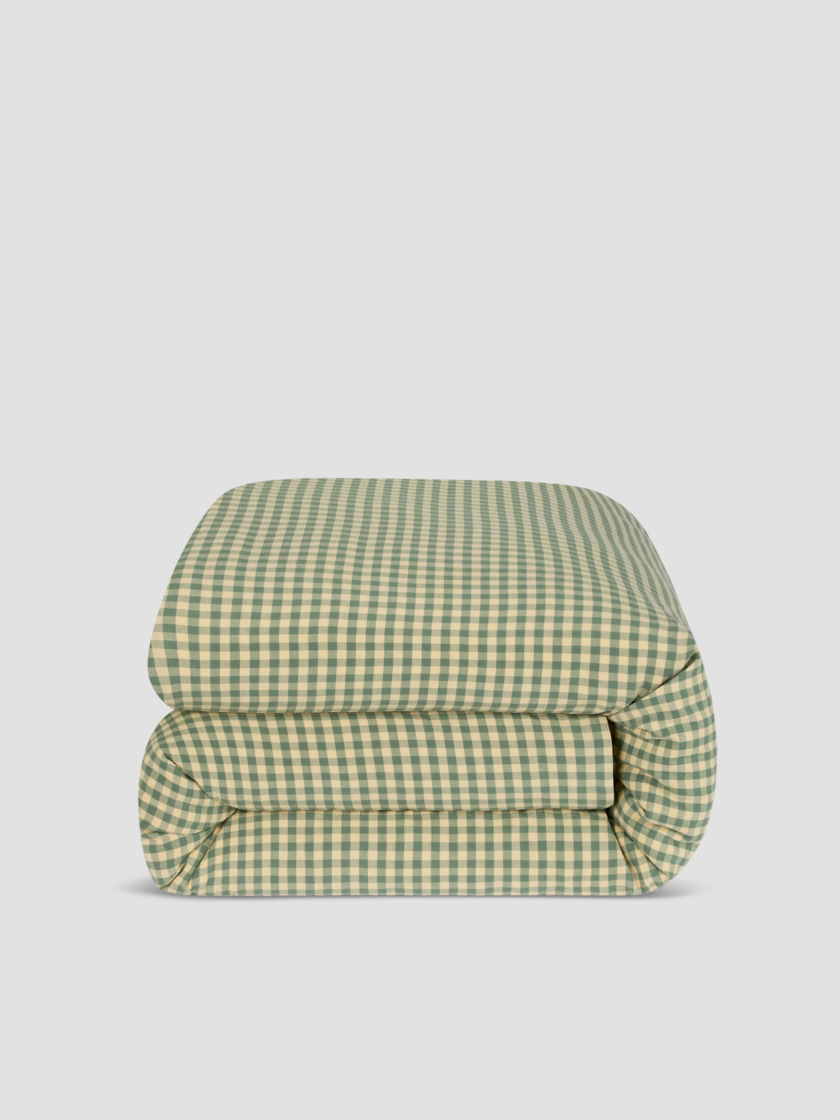 Elm Green & Butter Yellow Colour Drenched Gingham Linen Blend Duvet Cover - Image 3