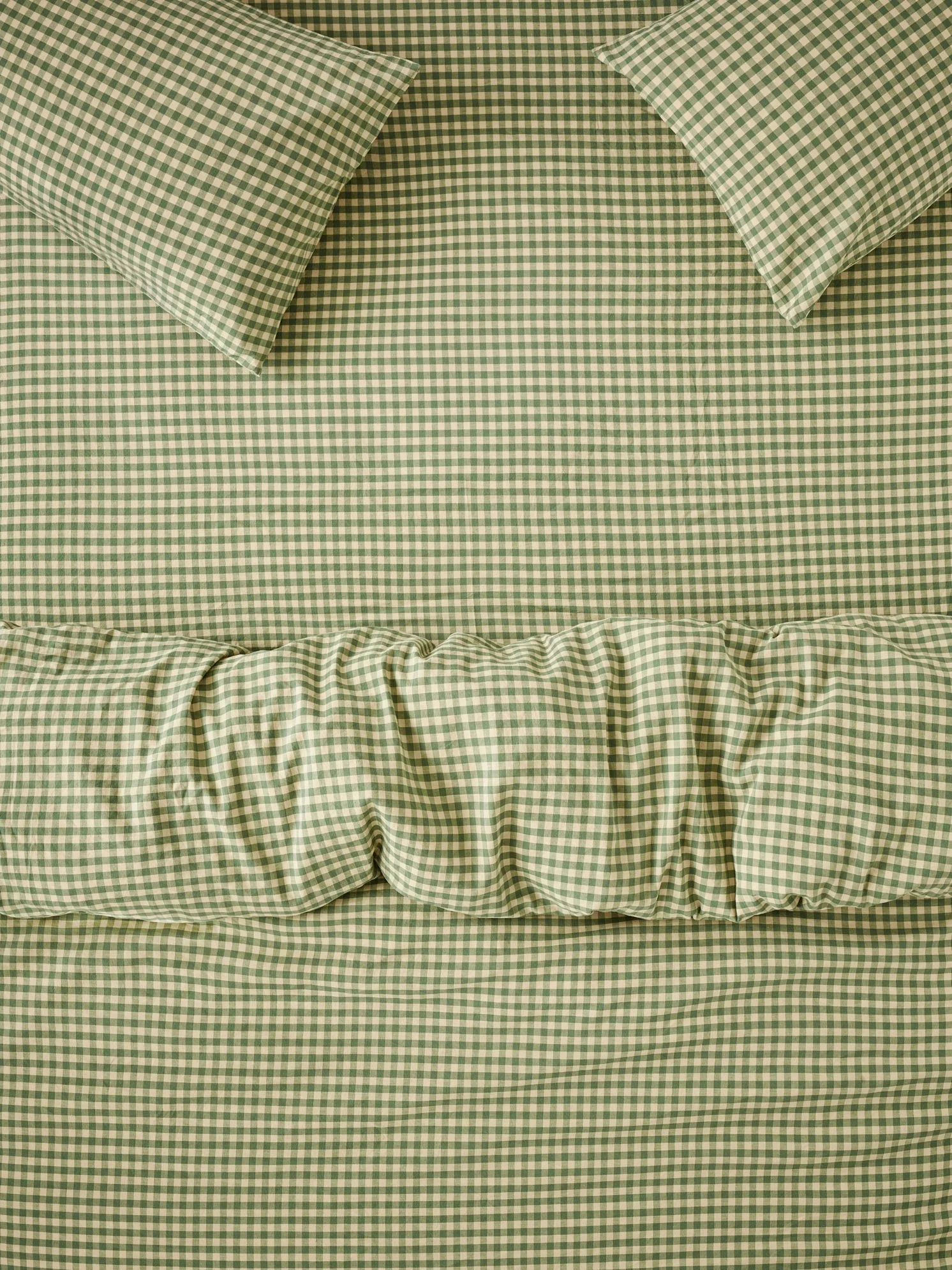 Elm Green & Butter Yellow Colour Drenched Gingham Linen Blend Fitted Sheet