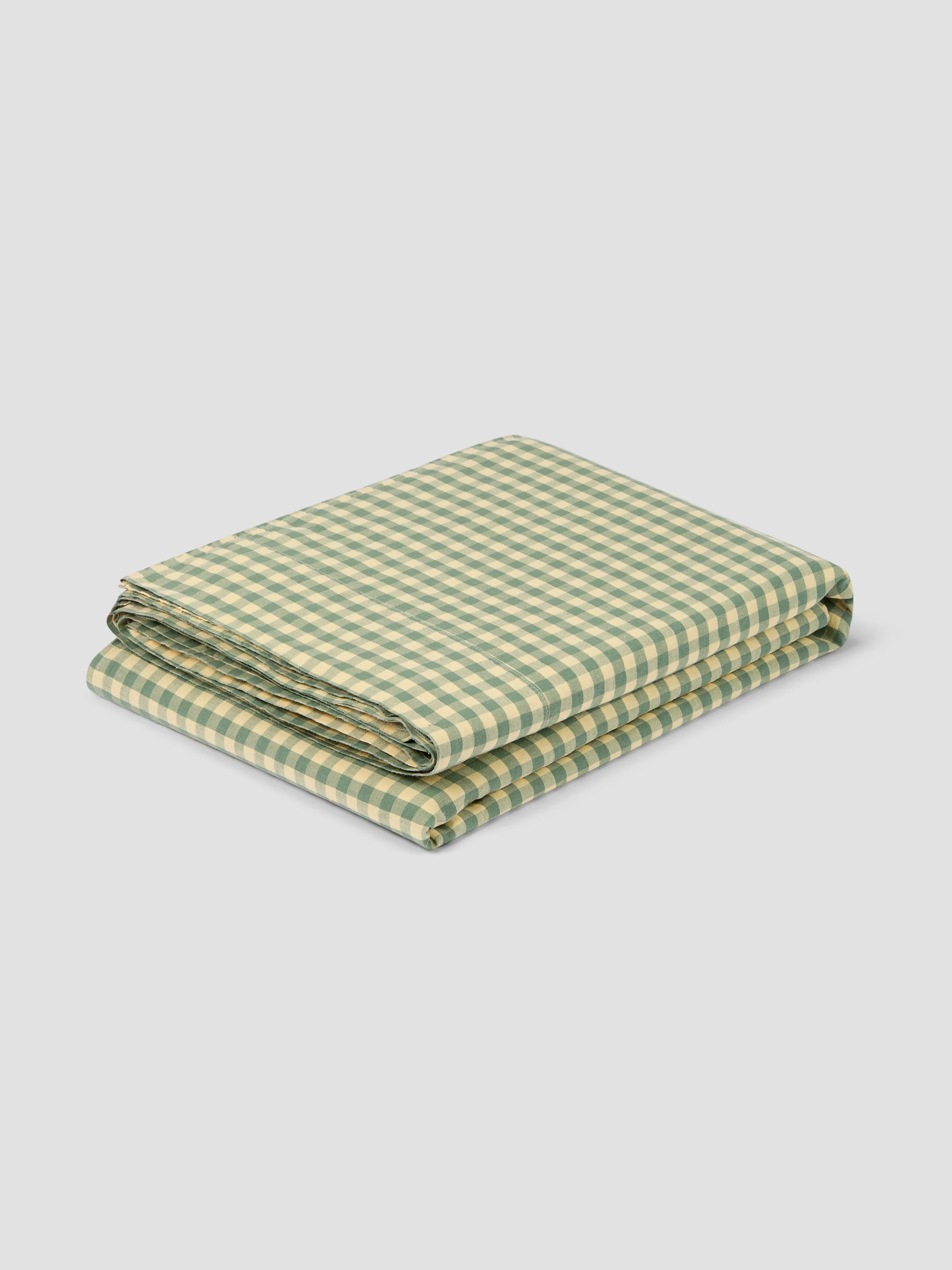 Elm Green & Butter Yellow Colour Drenched Gingham Linen Blend Flat Sheet - Image 3