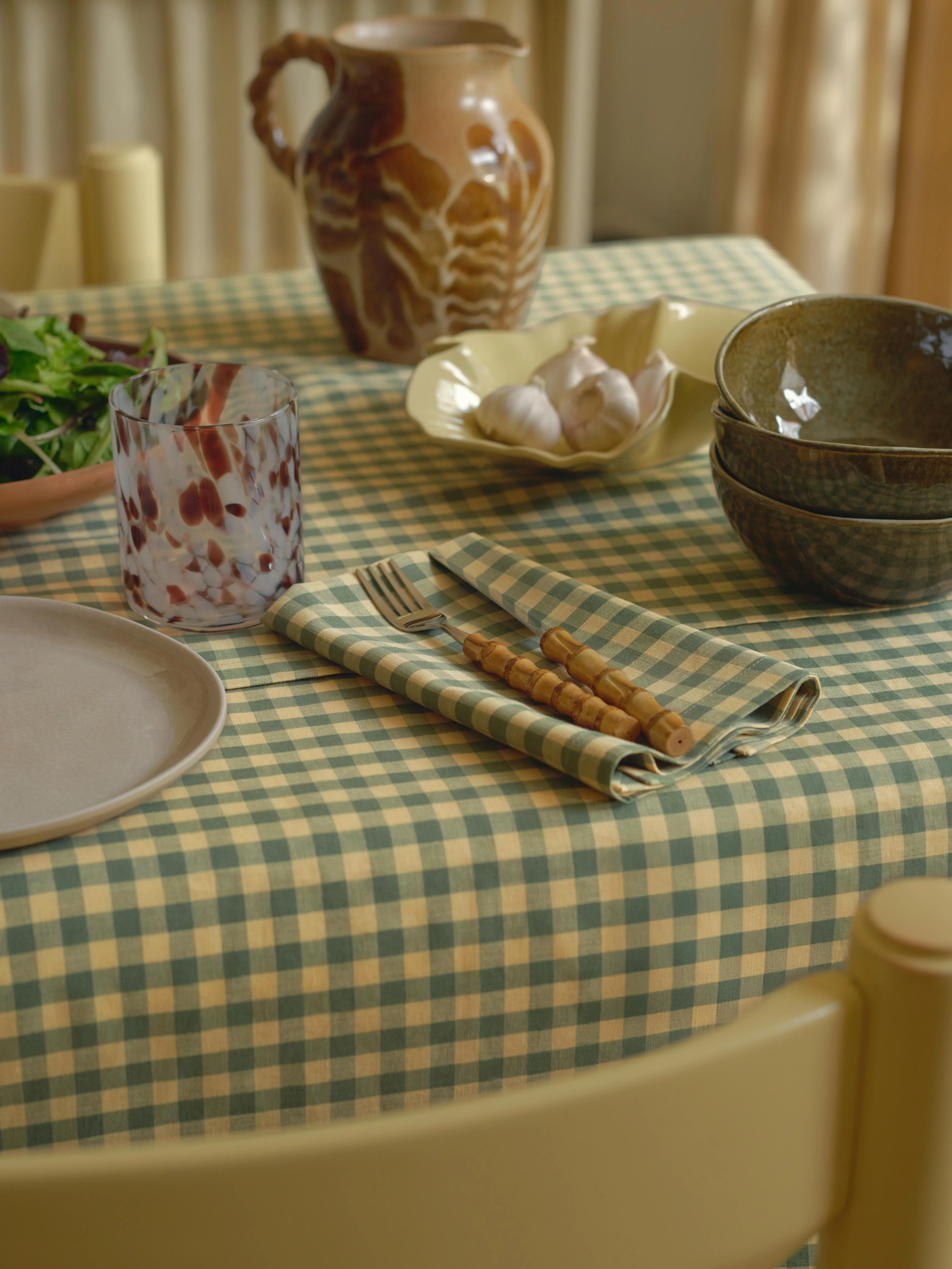 Elm Green & Butter Yellow Gingham Linen Blend Napkins Set of 4