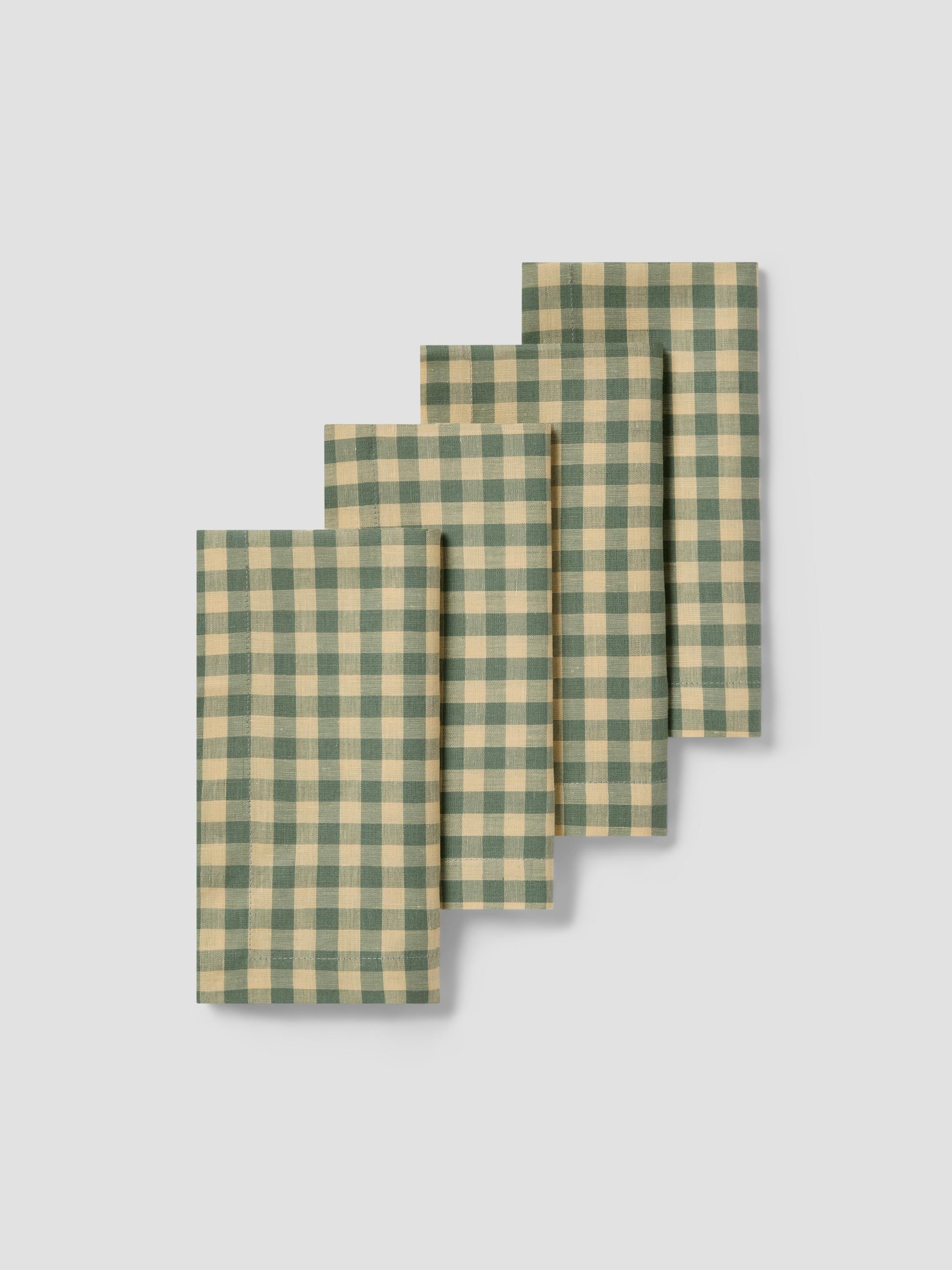 Elm Green & Butter Yellow Gingham Linen Blend Napkins Set of 4 - Image 2