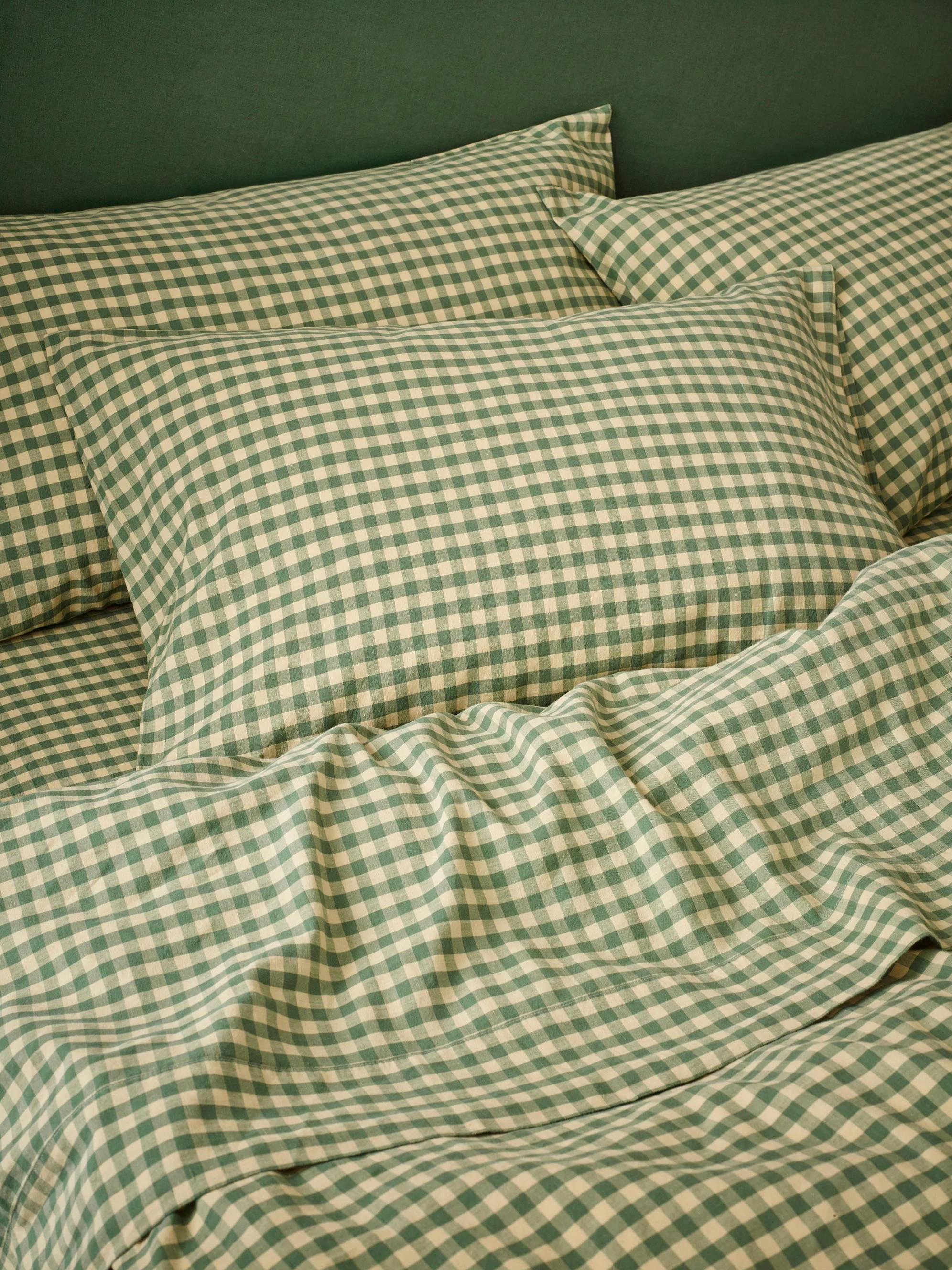 Elm Green & Butter Yellow Colour Drenched Gingham Linen Blend Pillowcases (Pair)
