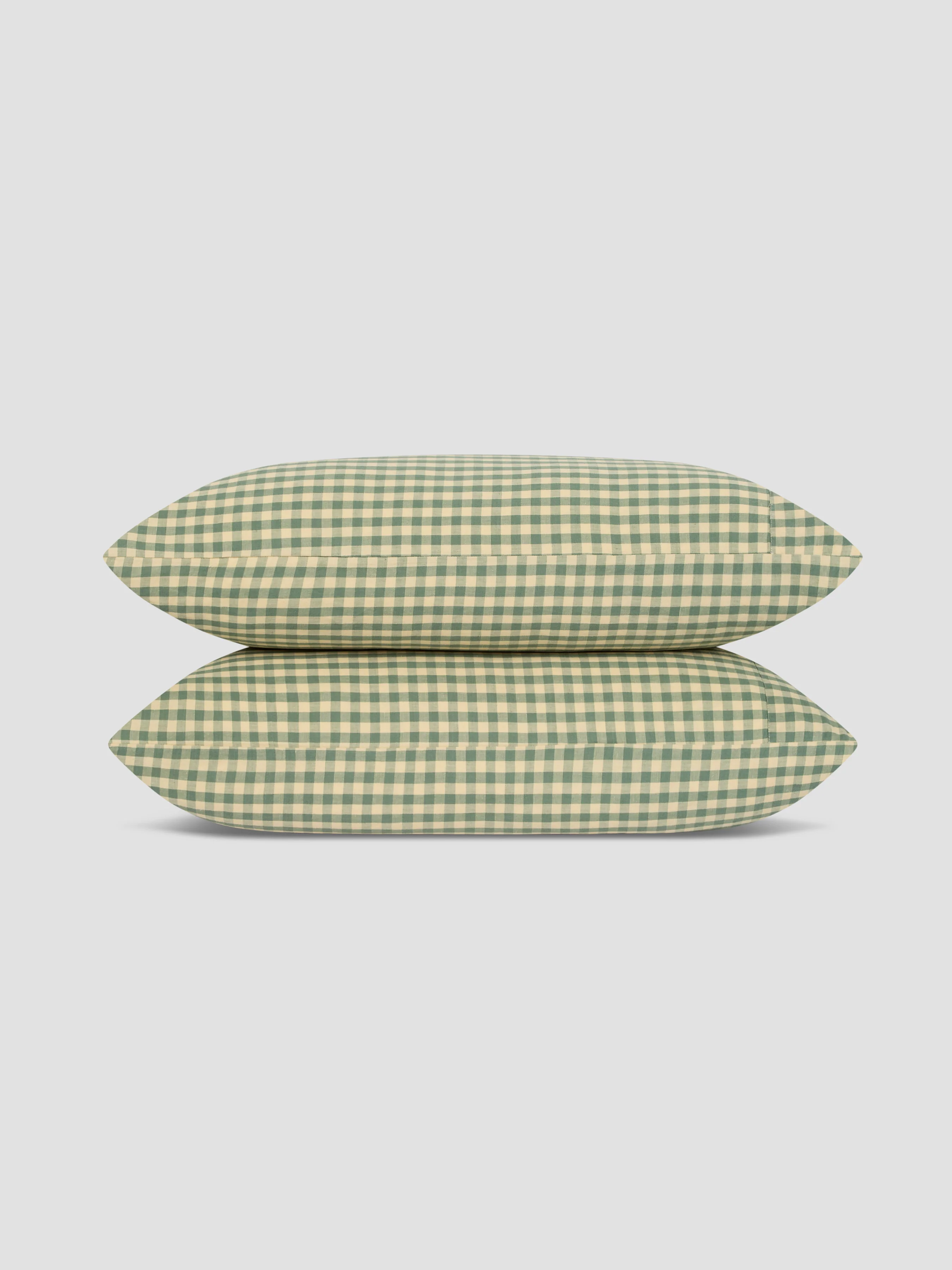 Elm Green & Butter Yellow Colour Drenched Gingham Linen Blend Pillowcases (Pair) - Image 3