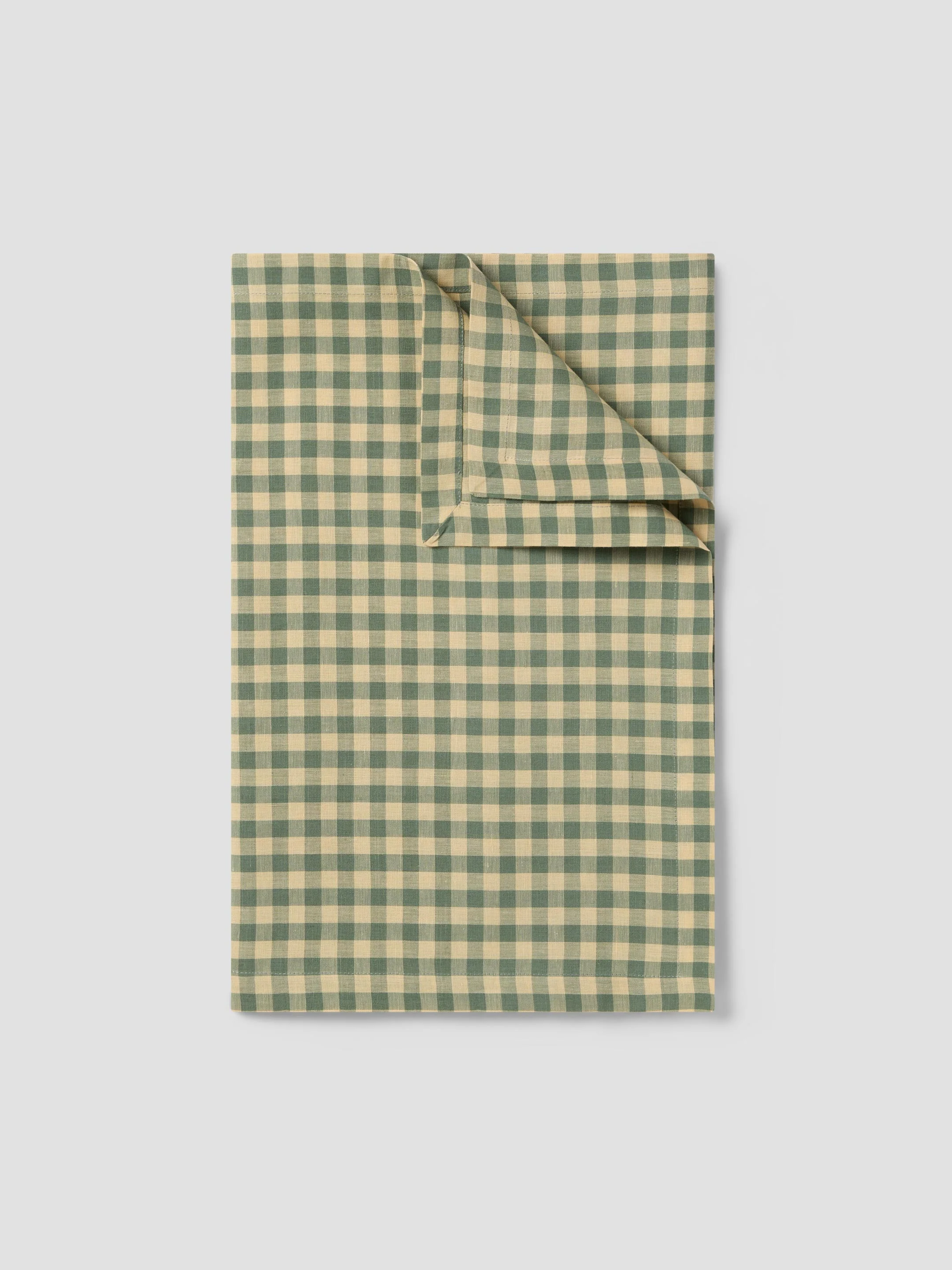 Elm Green & Butter Yellow Gingham Linen Blend Table Runner - Image 2