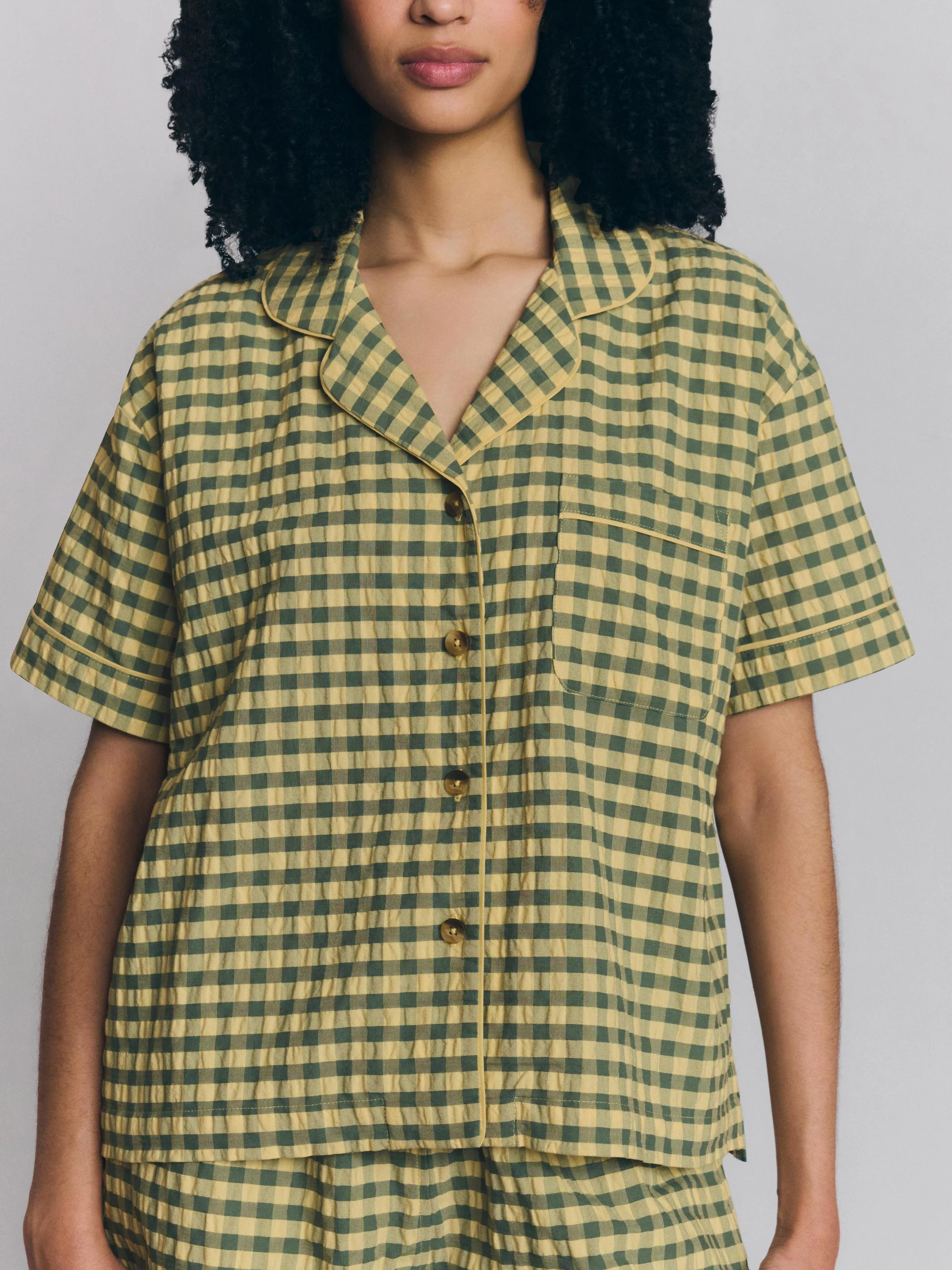 Elm Green & Butter Yellow Gingham Cotton Shorts Set - Image 2
