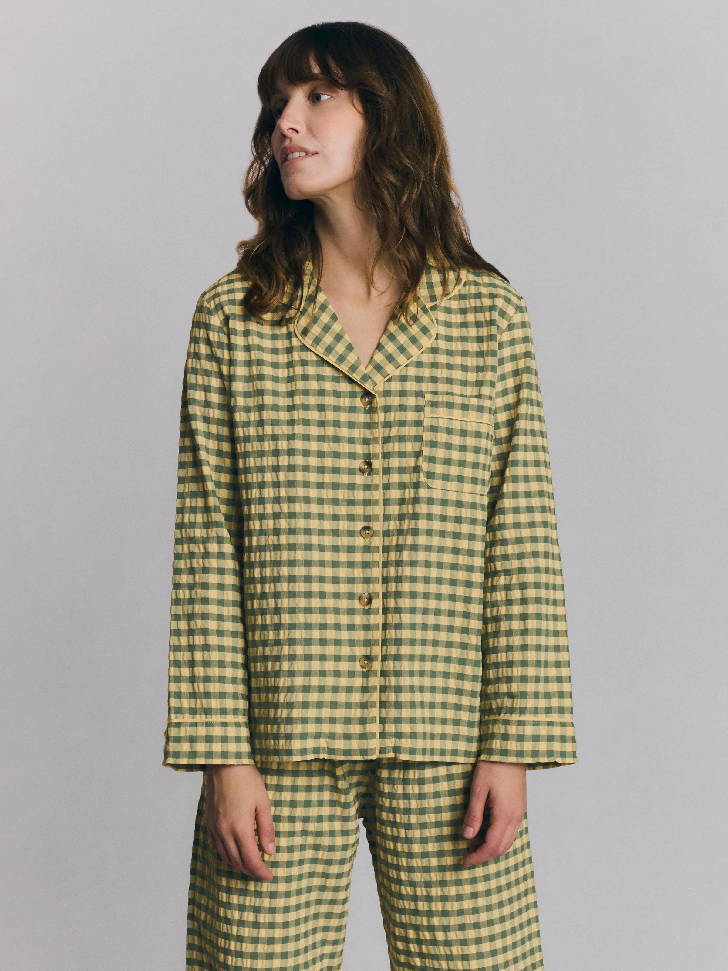 Elm Green & Butter Yellow Gingham Cotton Trouser Set - Image 2