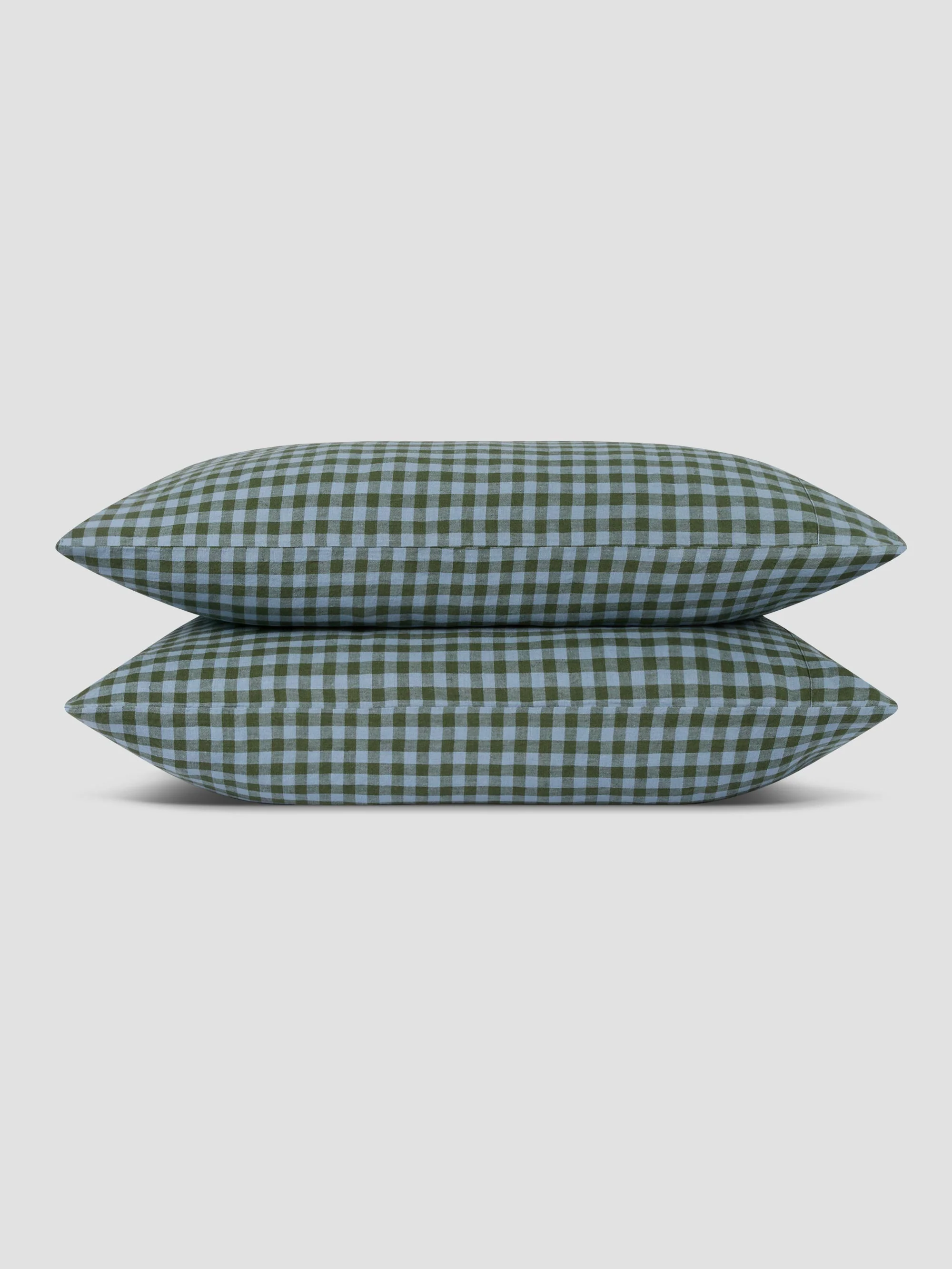 Fern Green & Dusk Blue Colour Drenched Gingham 100% Linen Pillowcases (Pair) - Image 2