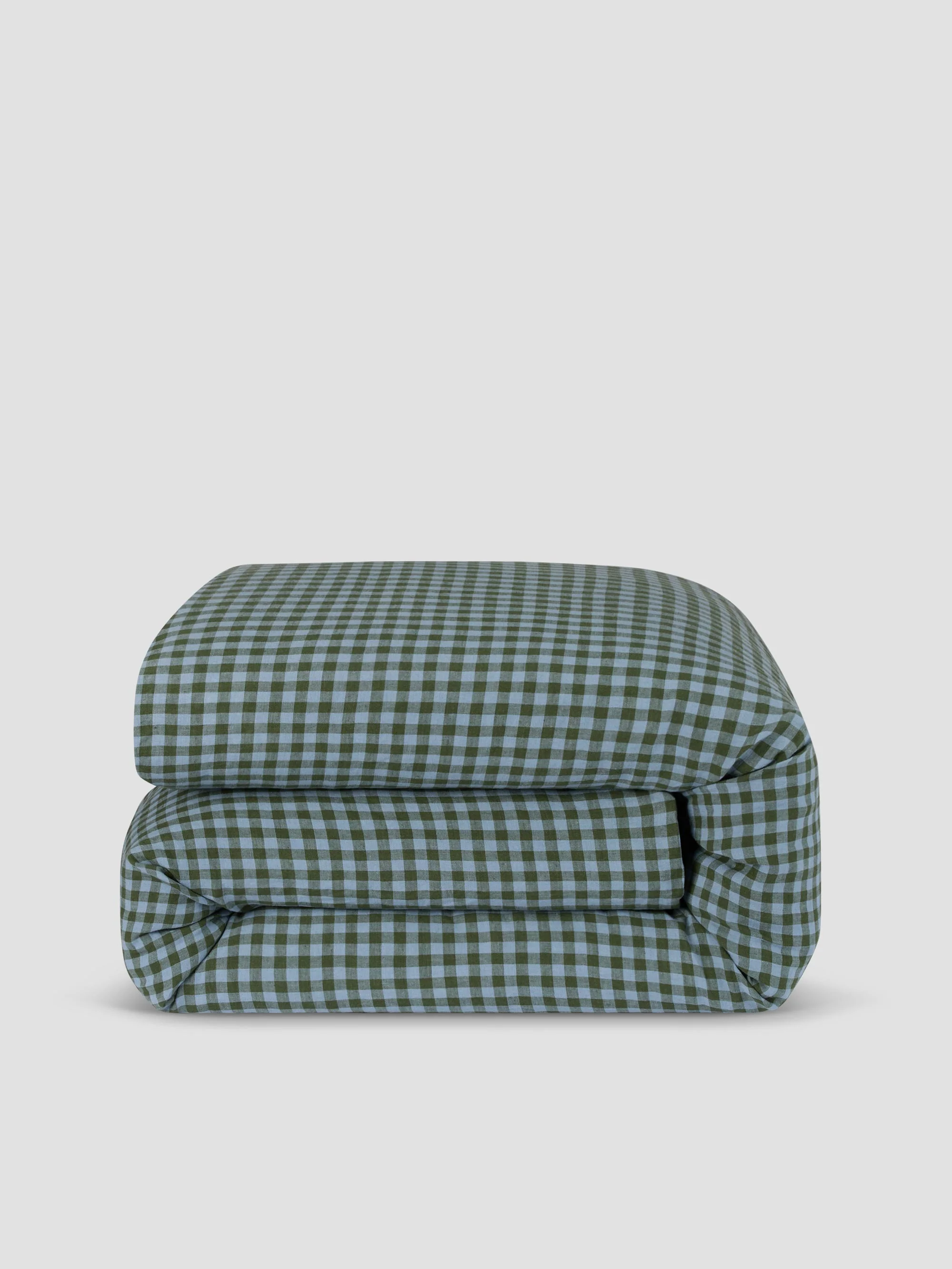 Fern Green & Dusk Blue Colour Drenched Gingham 100% Linen Duvet Cover - Image 3