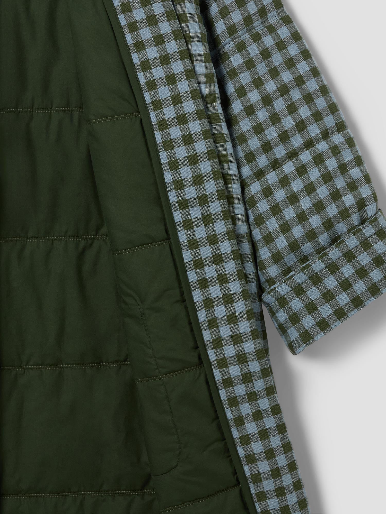 Fern Green & Dusk Blue Colour Drenched Gingham Linen Blend Housecoat - Image 5