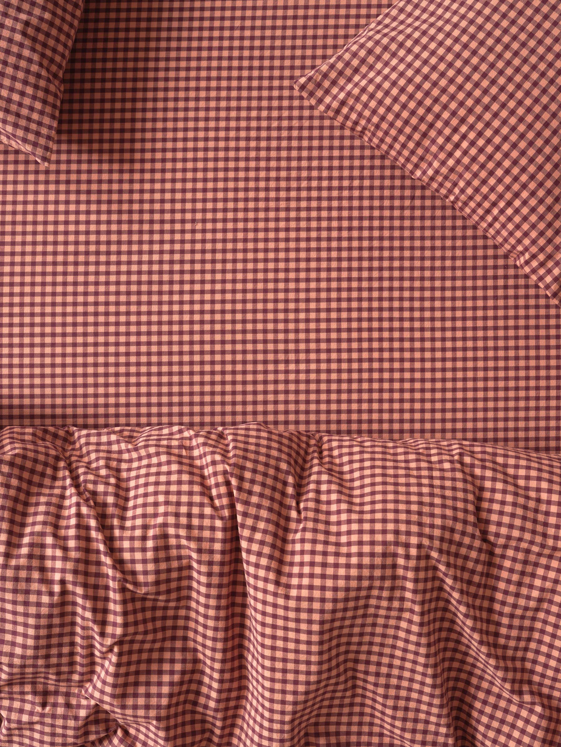 Fig & Blush Pink Gingham Washed Cotton Percale Fitted Sheet