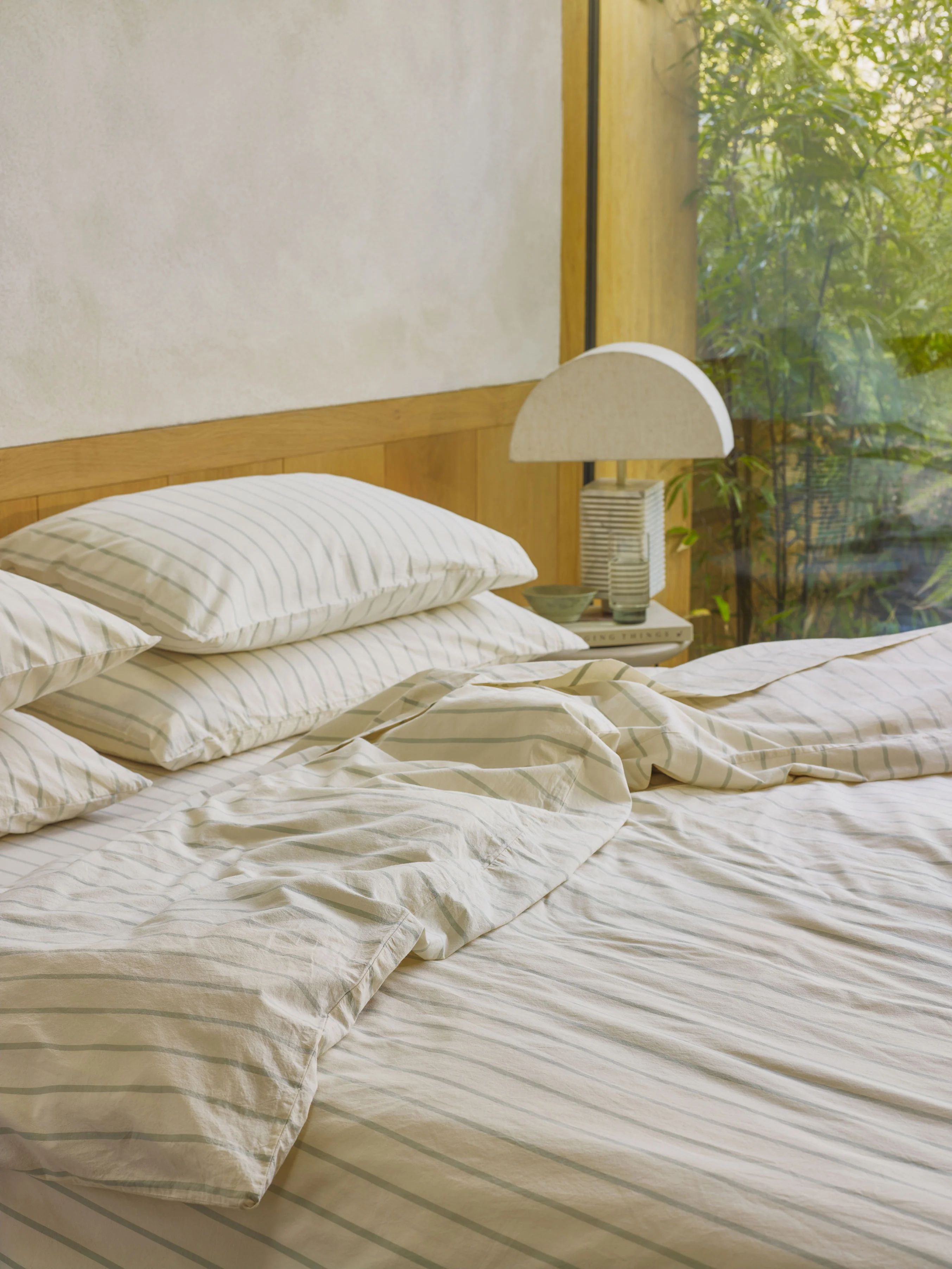 Mellow Green Slumber Stripe Cotton Duvet Cover - Image 2