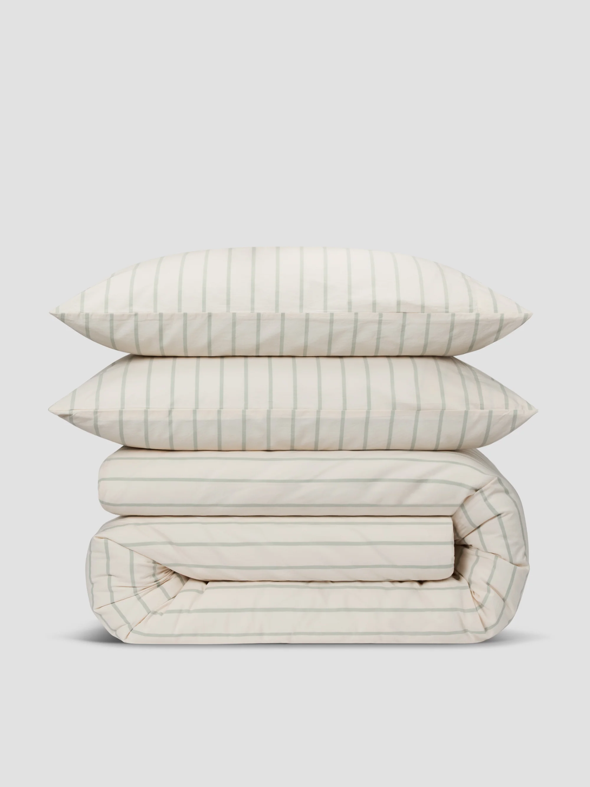 Mellow Green Slumber Stripe Cotton Duvet Set
