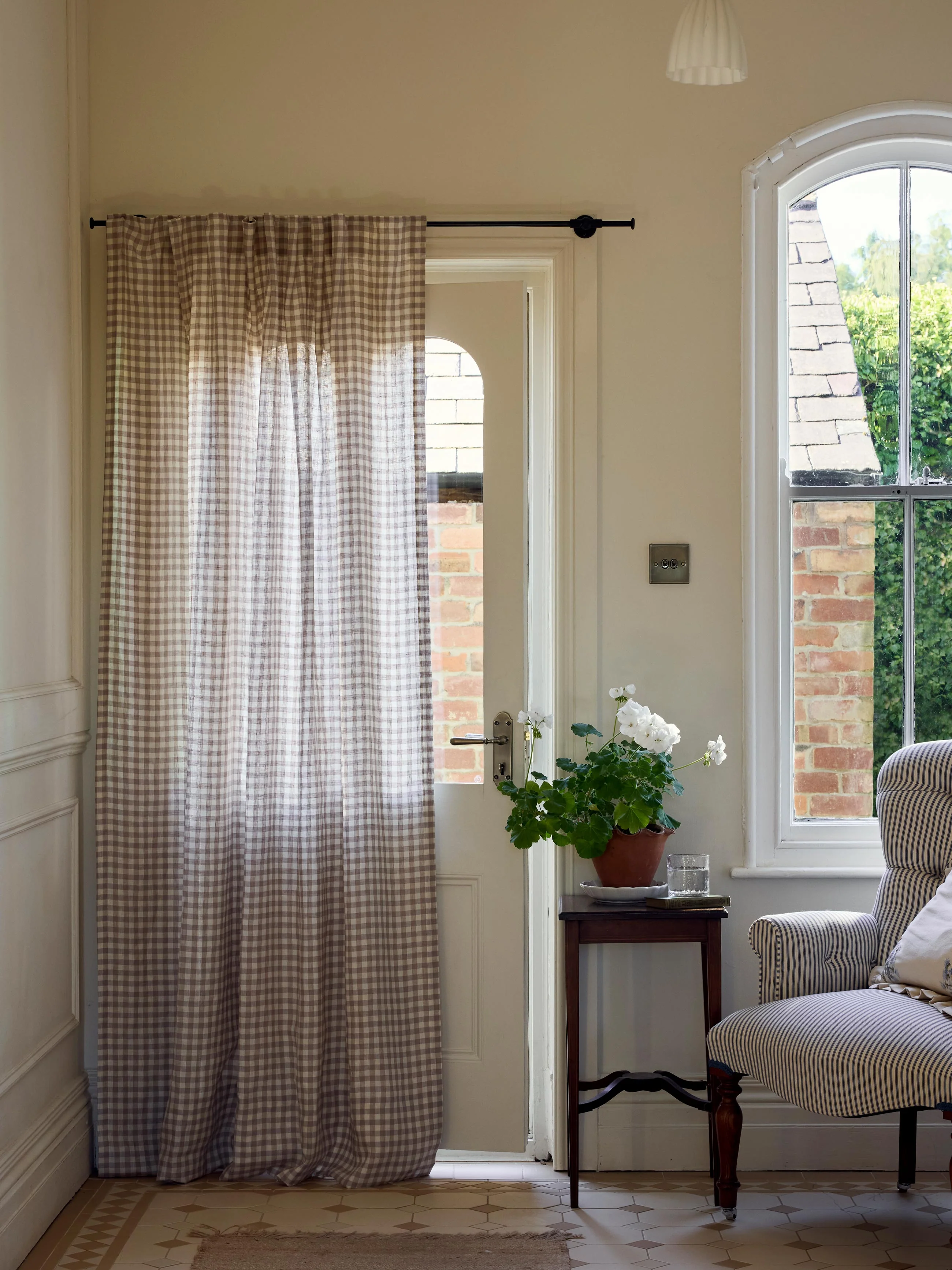 Mushroom Gingham Linen Blend Curtains (Pair) - Image 2