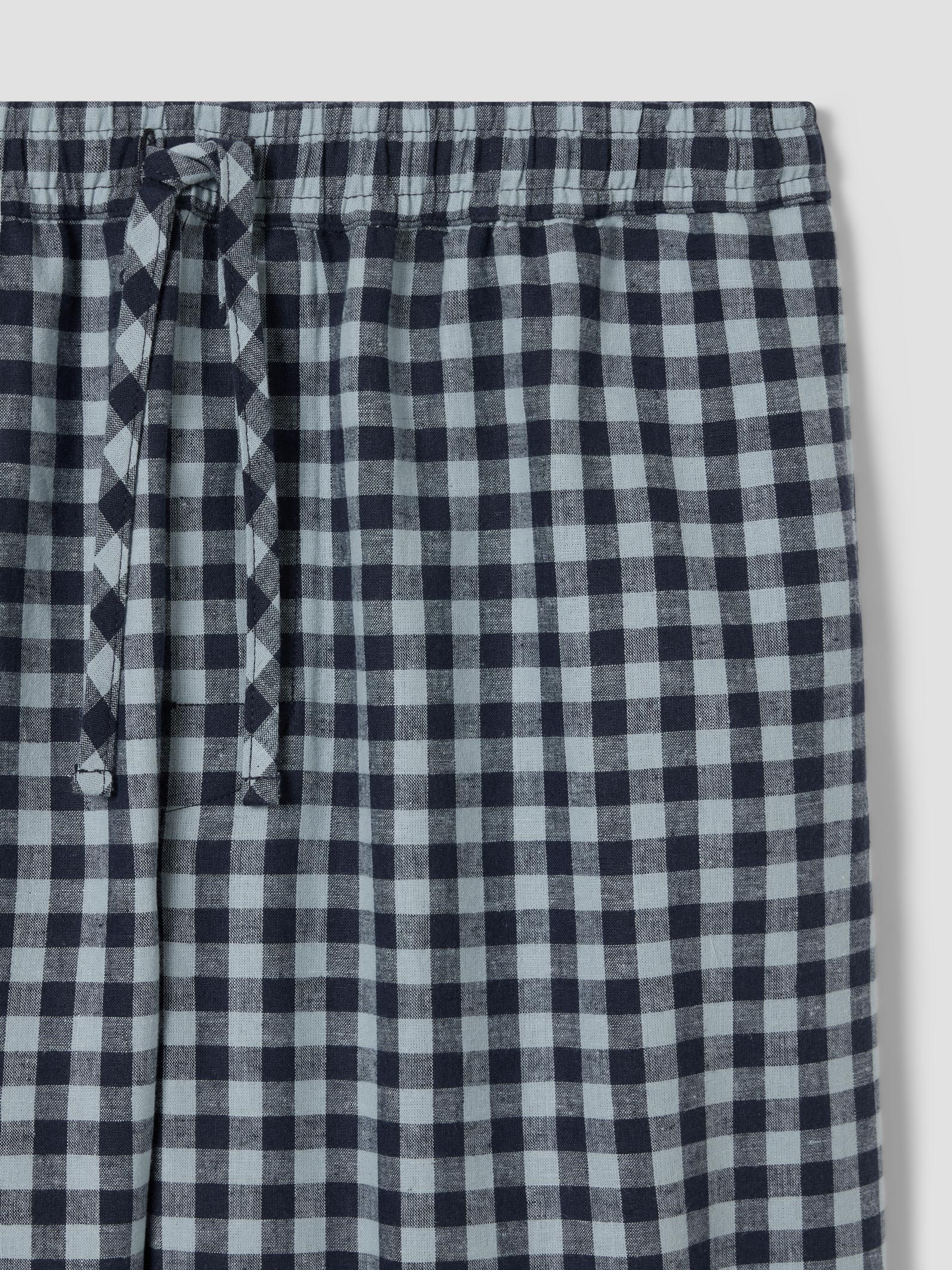 Navy & Sky Blue Gingham Linen Blend Trousers - Image 2