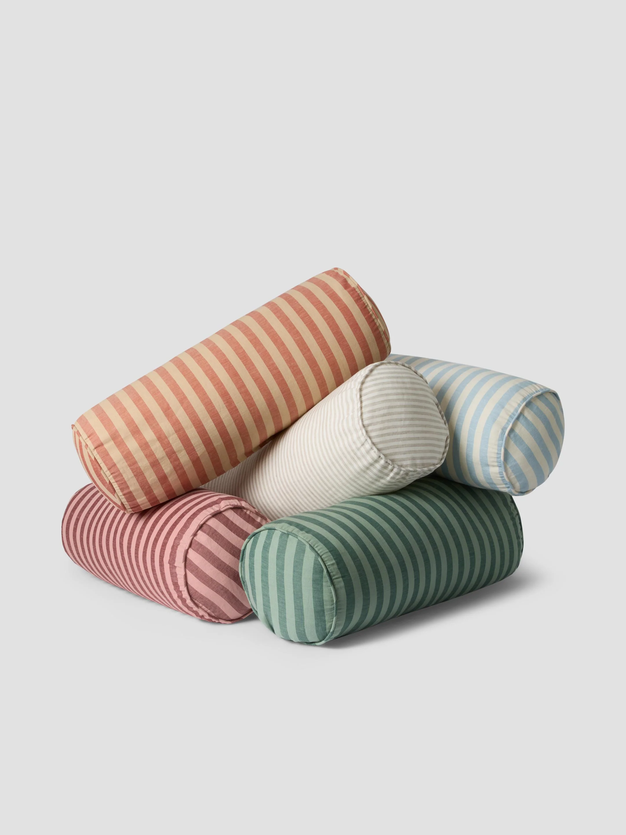 Pine Green Pembroke Stripe Linen Blend Bolster Filled Cushion - Image 3