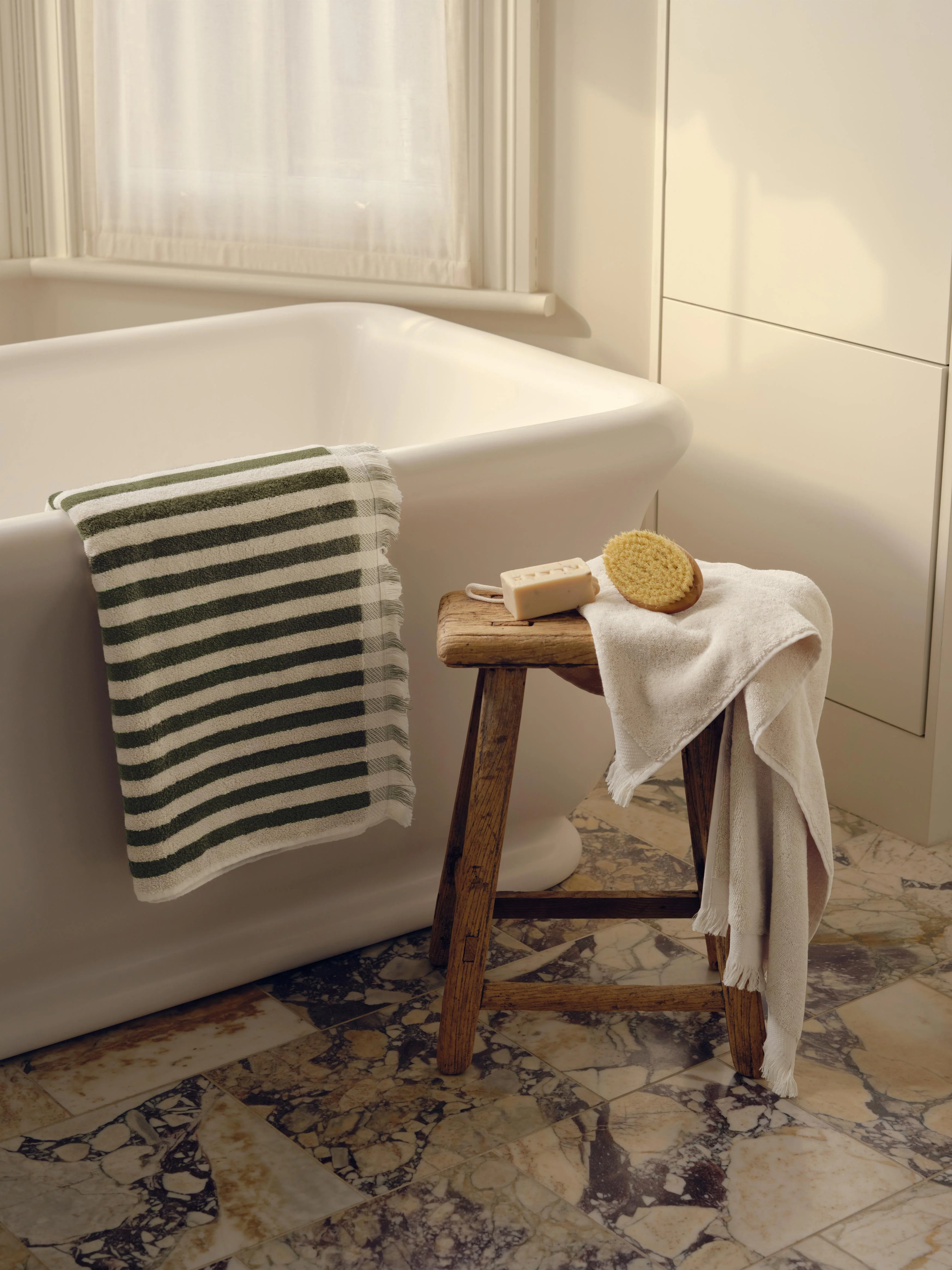Olive Green Pembroke Stripe Cotton Towels - Image 2