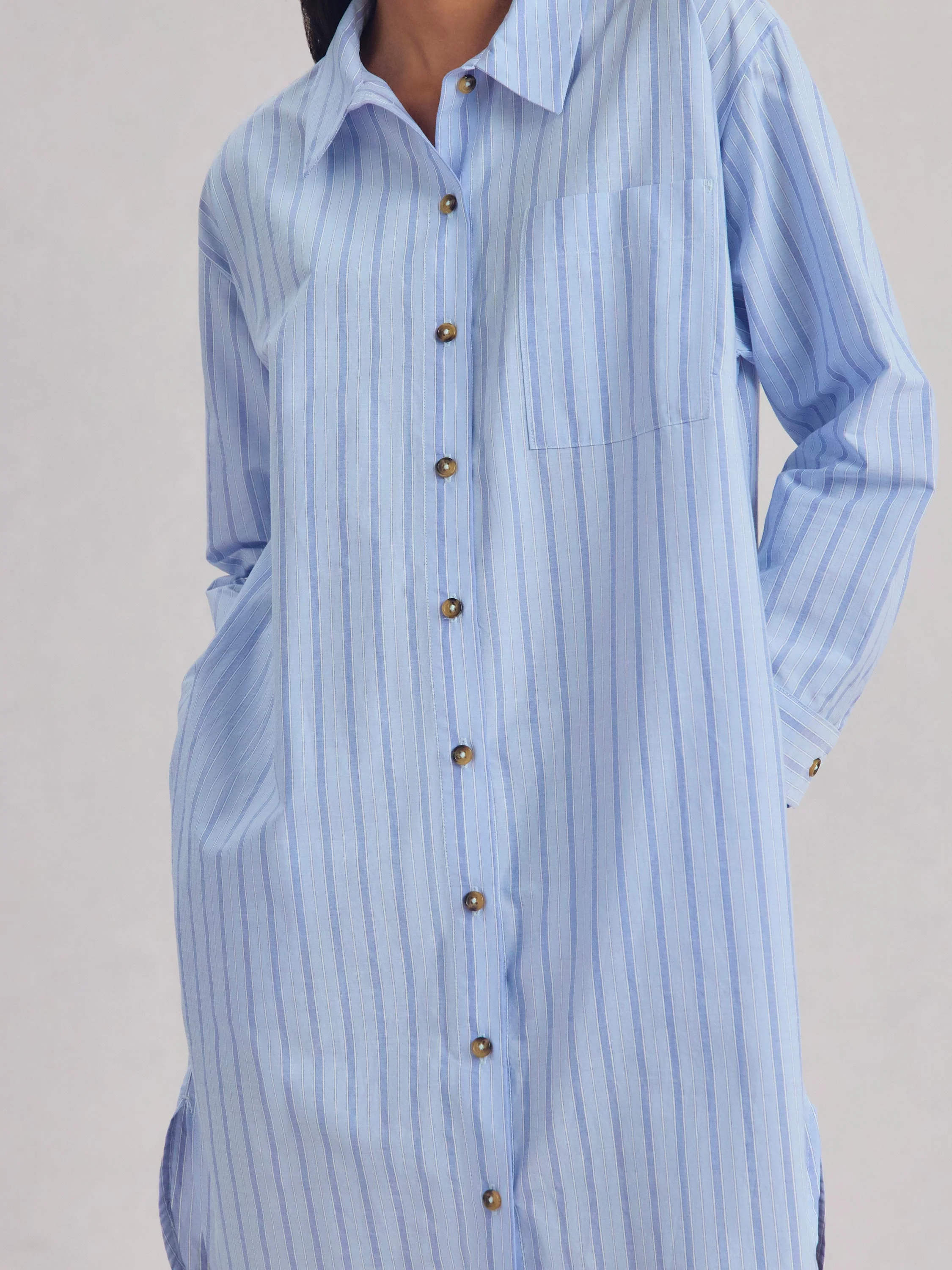 Pale Blue Favourite Shirt Stripe Cotton Nightshirt - Image 2