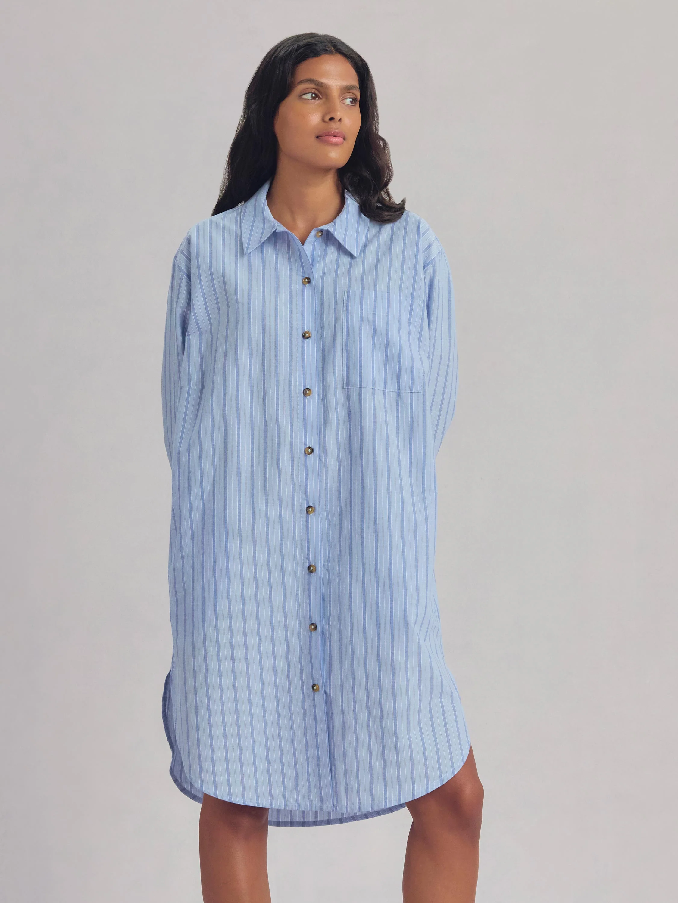 Pale Blue Favourite Shirt Stripe Cotton Nightshirt - Image 3