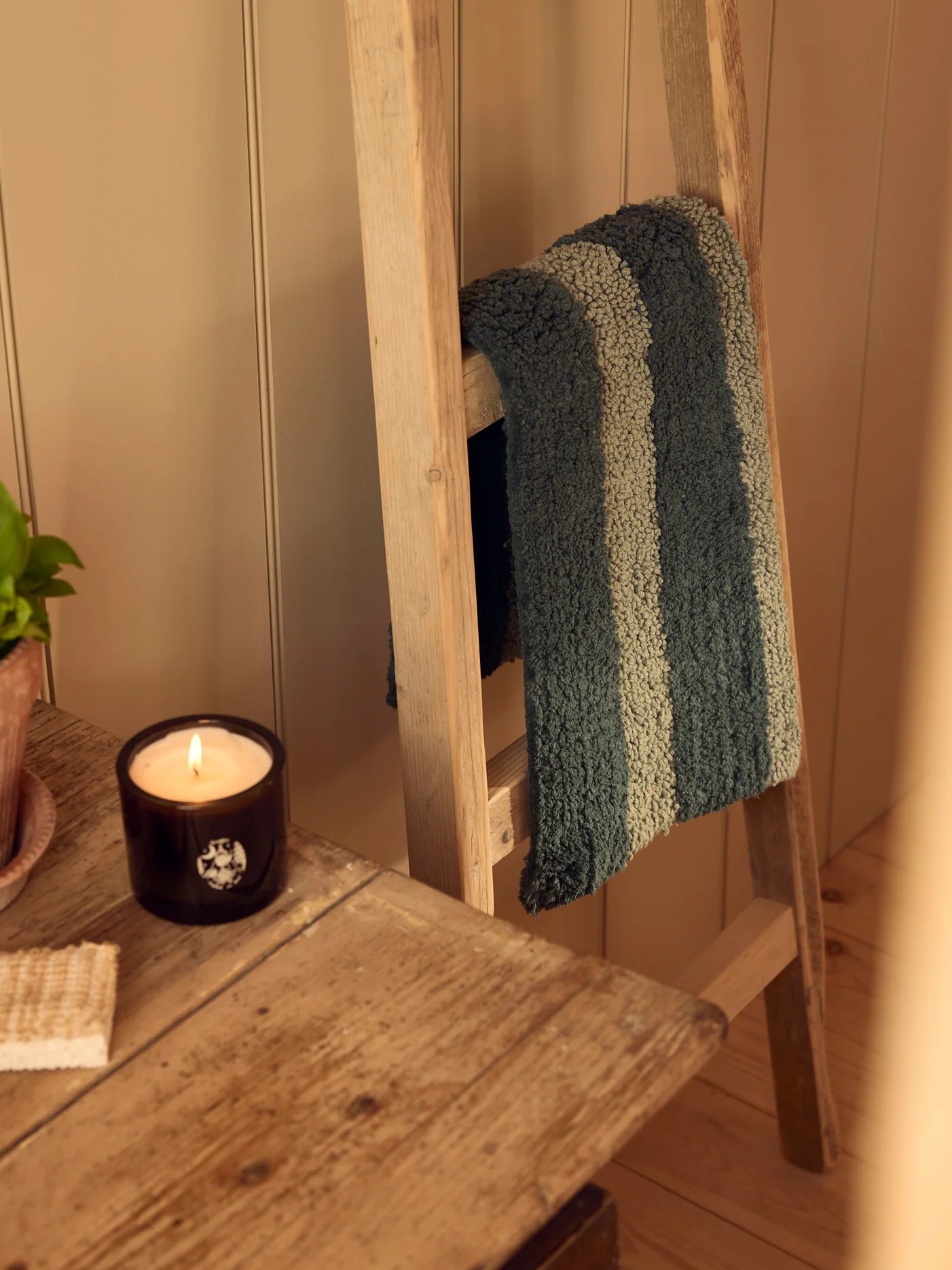 Pine Green Pembroke Stripe Cotton Bath Mat - Image 2