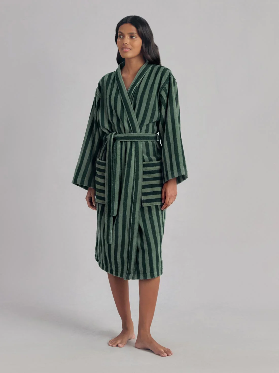 Pine Green Pembroke Stripe Cotton Robe - Image 3