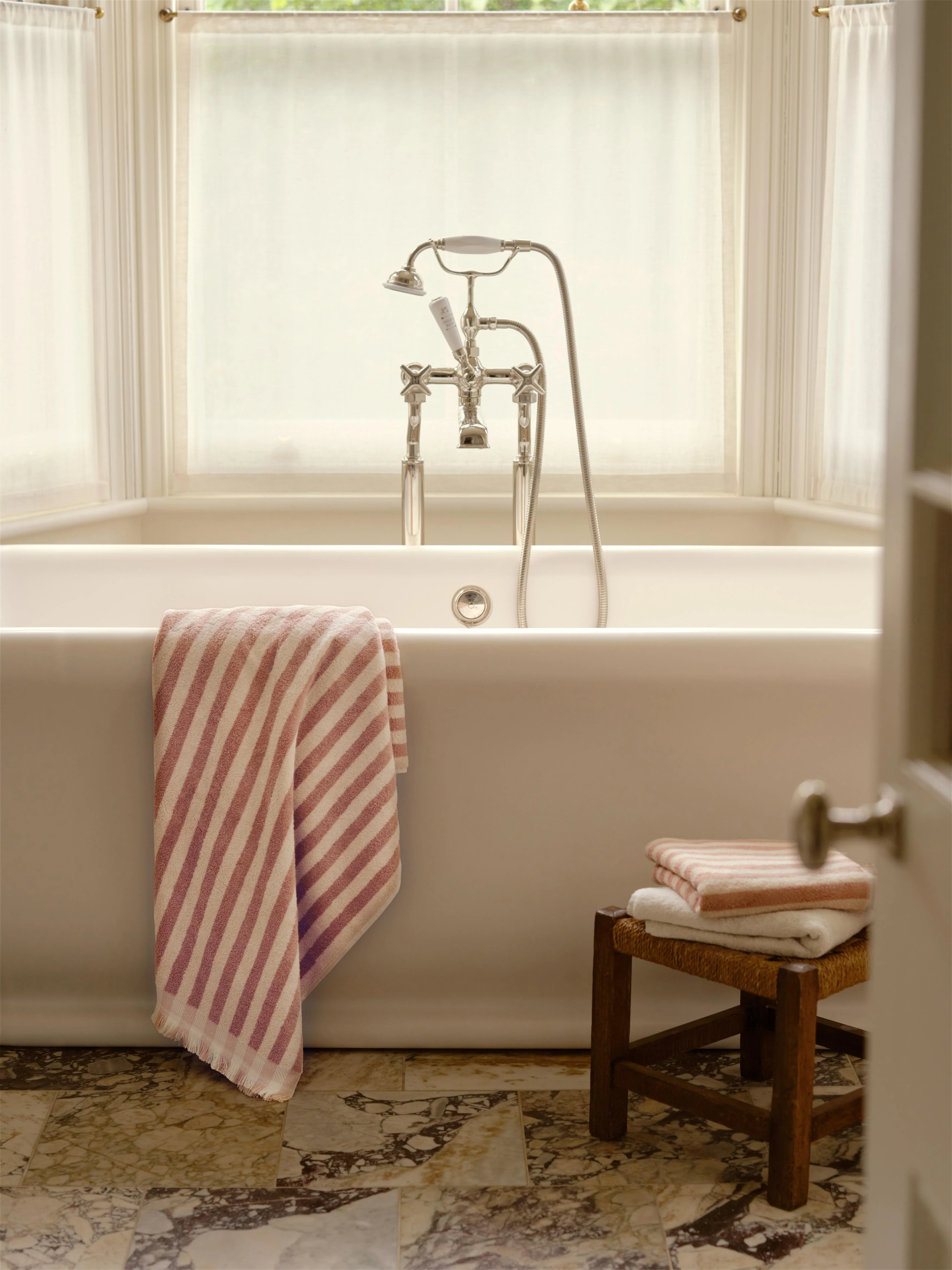 Sand Shell Pembroke Stripe Cotton Towels - Image 2
