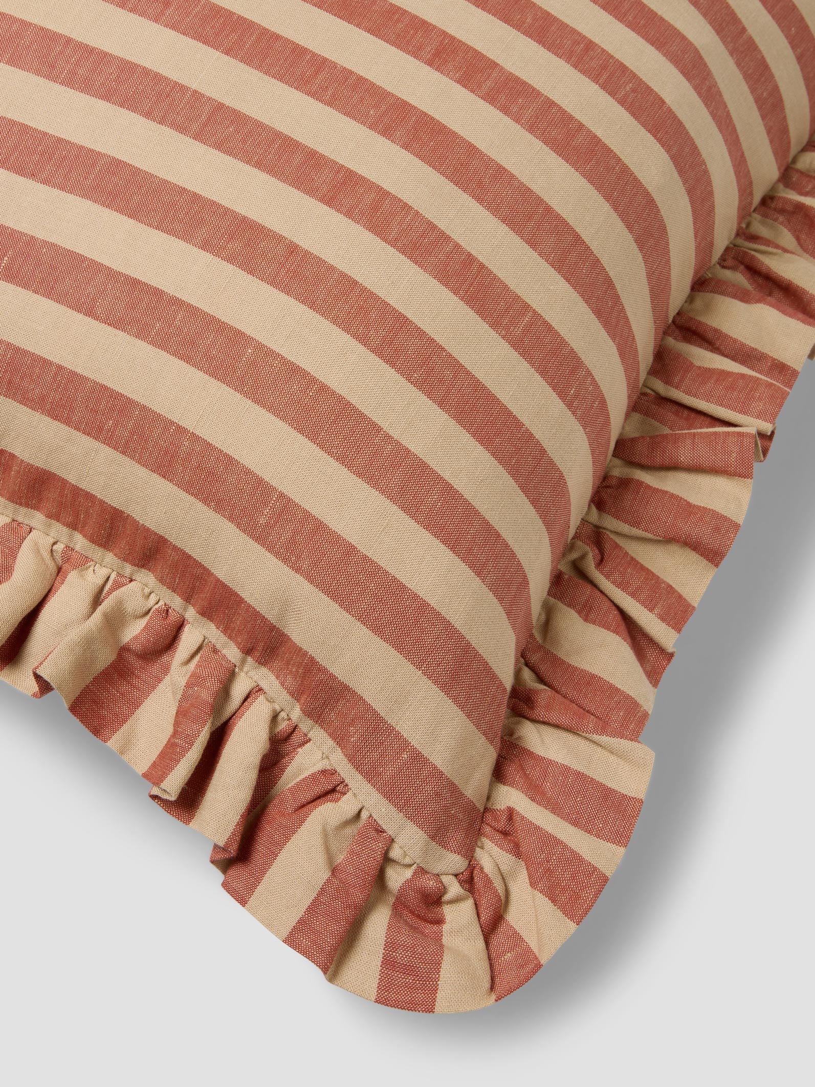 Sandstone Red Pembroke Stripe Frill Linen Blend Filled Cushion - Image 3
