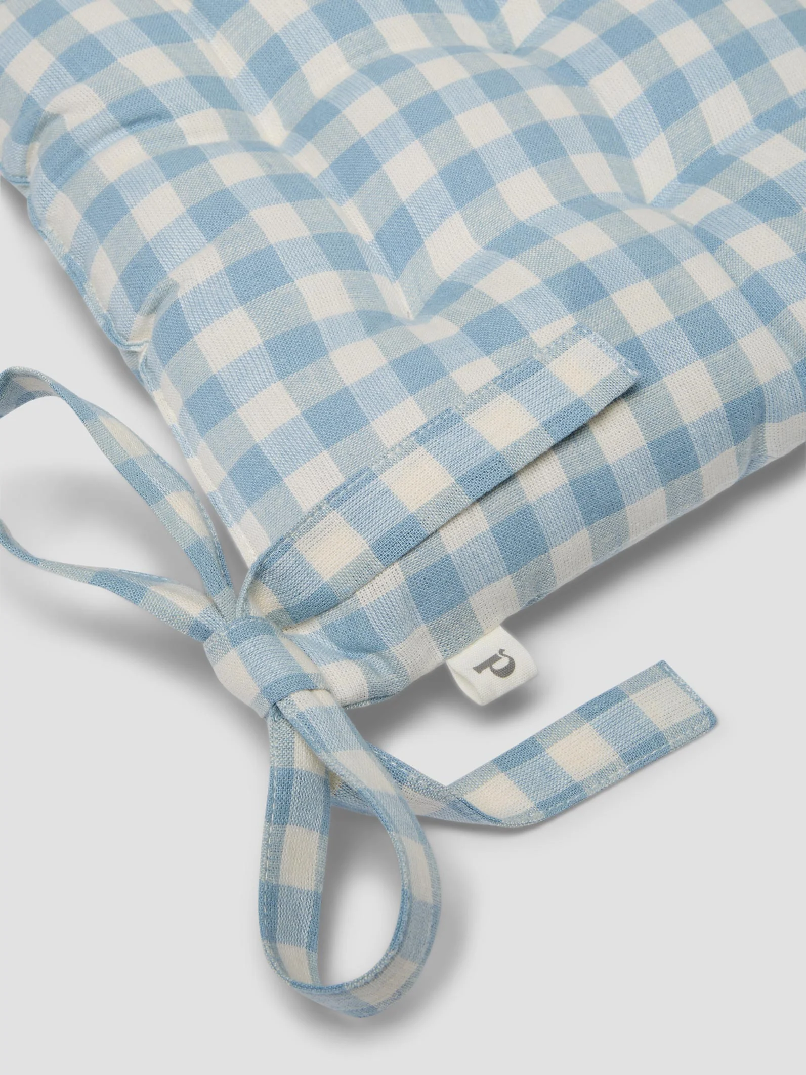 Warm Blue Gingham Linen Blend Seat Pad - Image 3