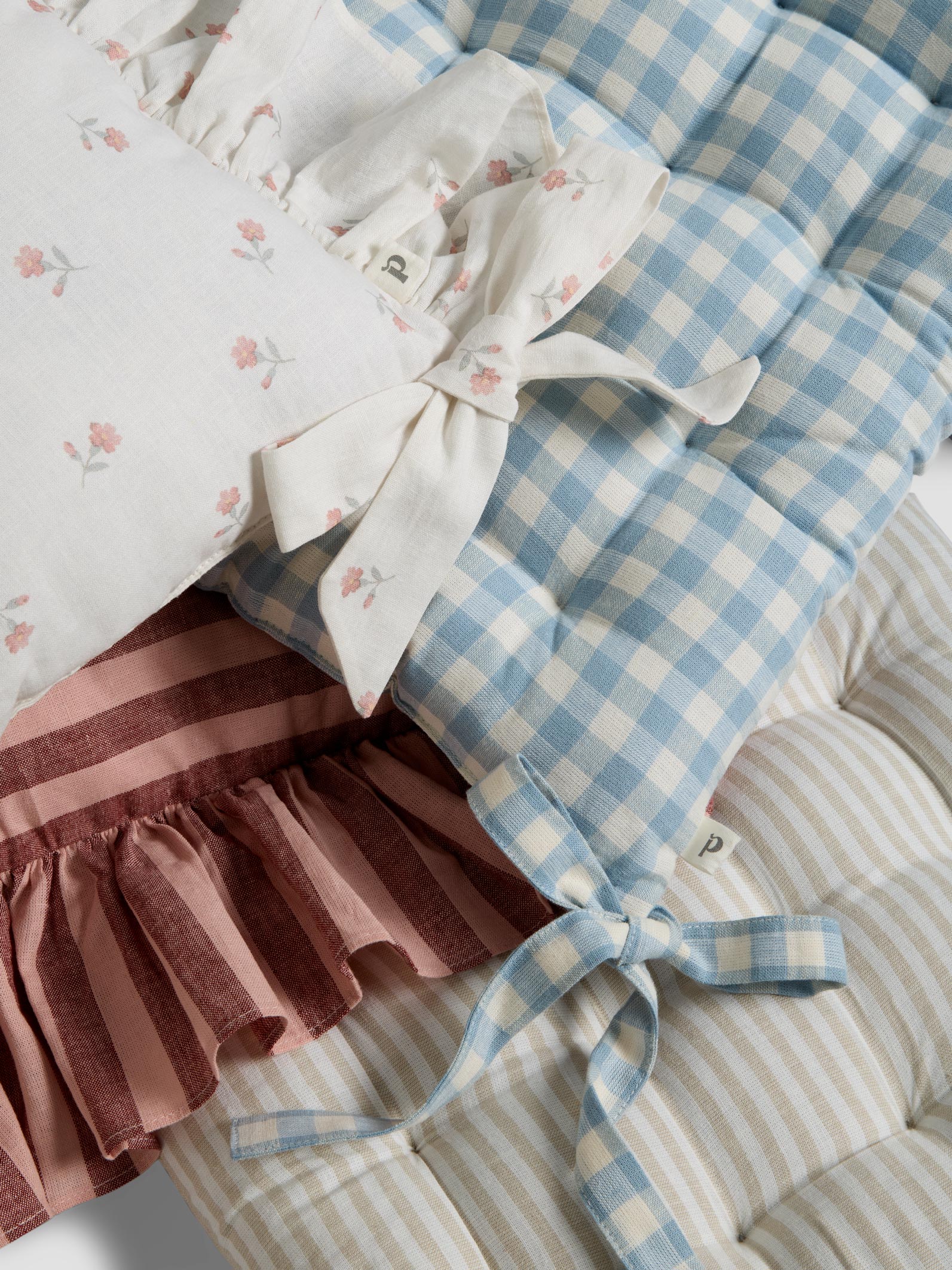 Warm Blue Gingham Linen Blend Seat Pad - Image 4