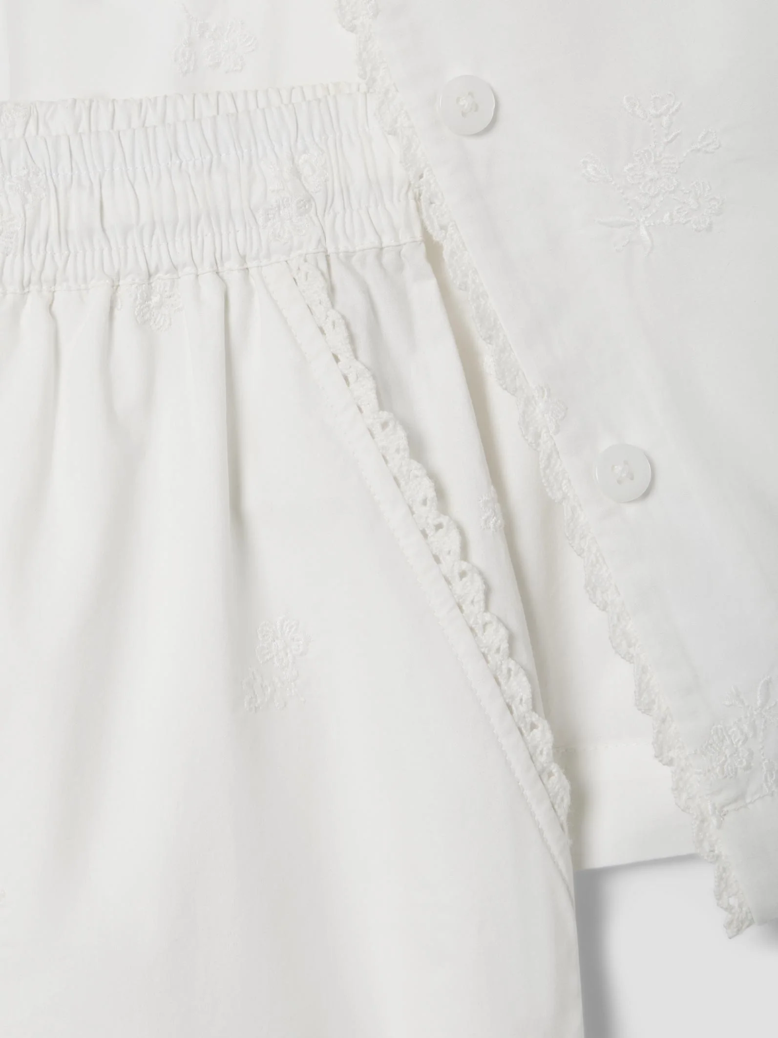 White Floral Embroidered Cotton Cropped Trouser Set - Image 6